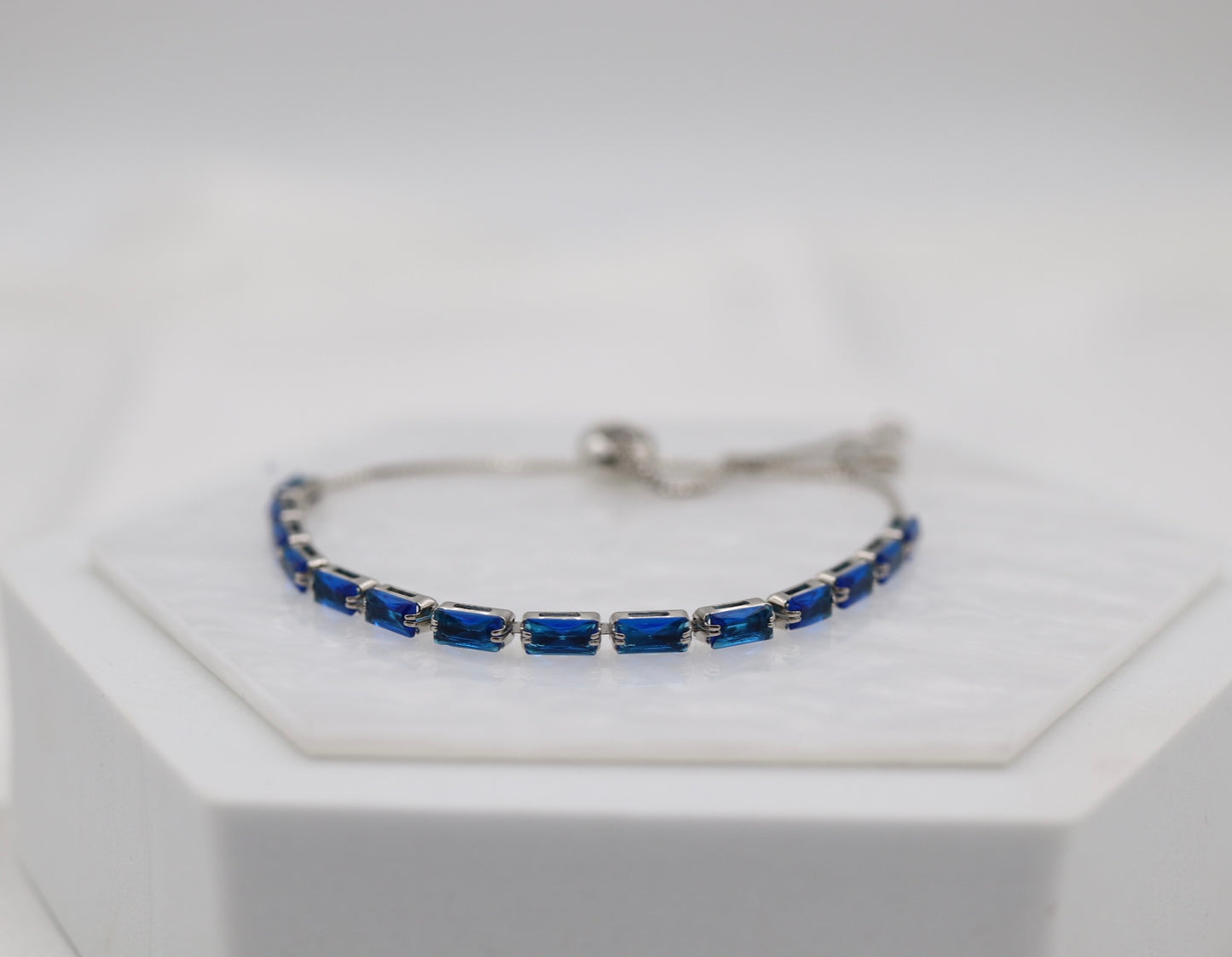 Navy Blue Gemstone Adjustable Silver Bracelet
