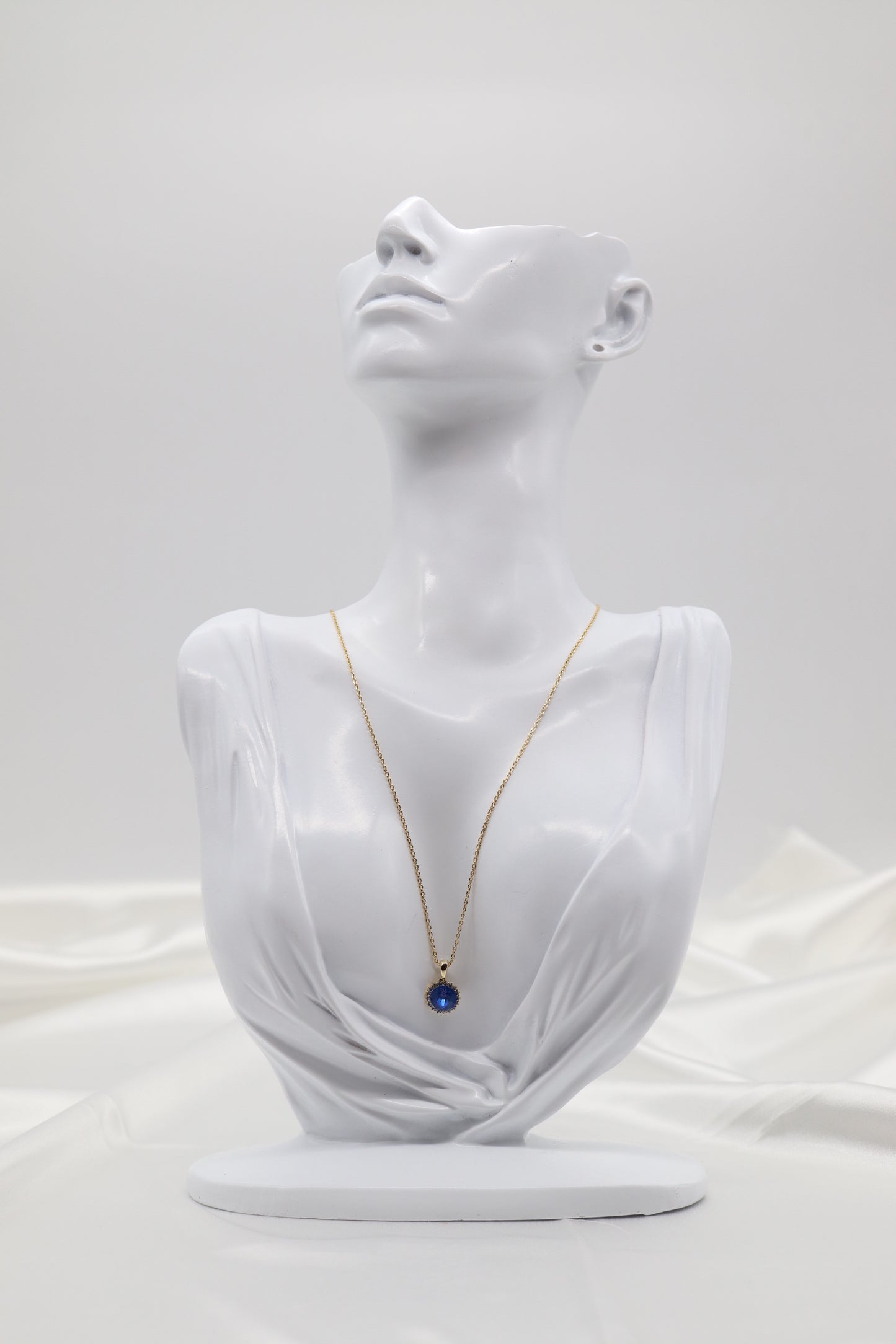 Round CZ Blue Stone Pendant Necklace