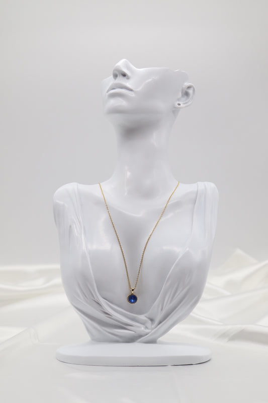 Round CZ Blue Stone Pendant Necklace