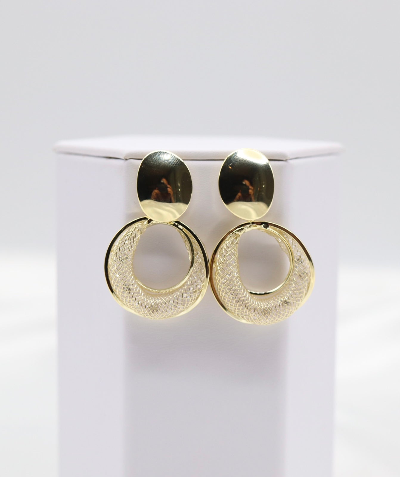 Textured Gold Open Circle Drop Earrings