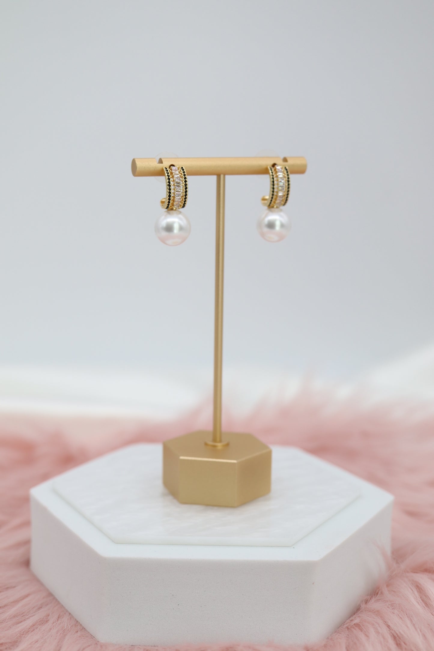 CZ Paved Cuff Pearl Earrings