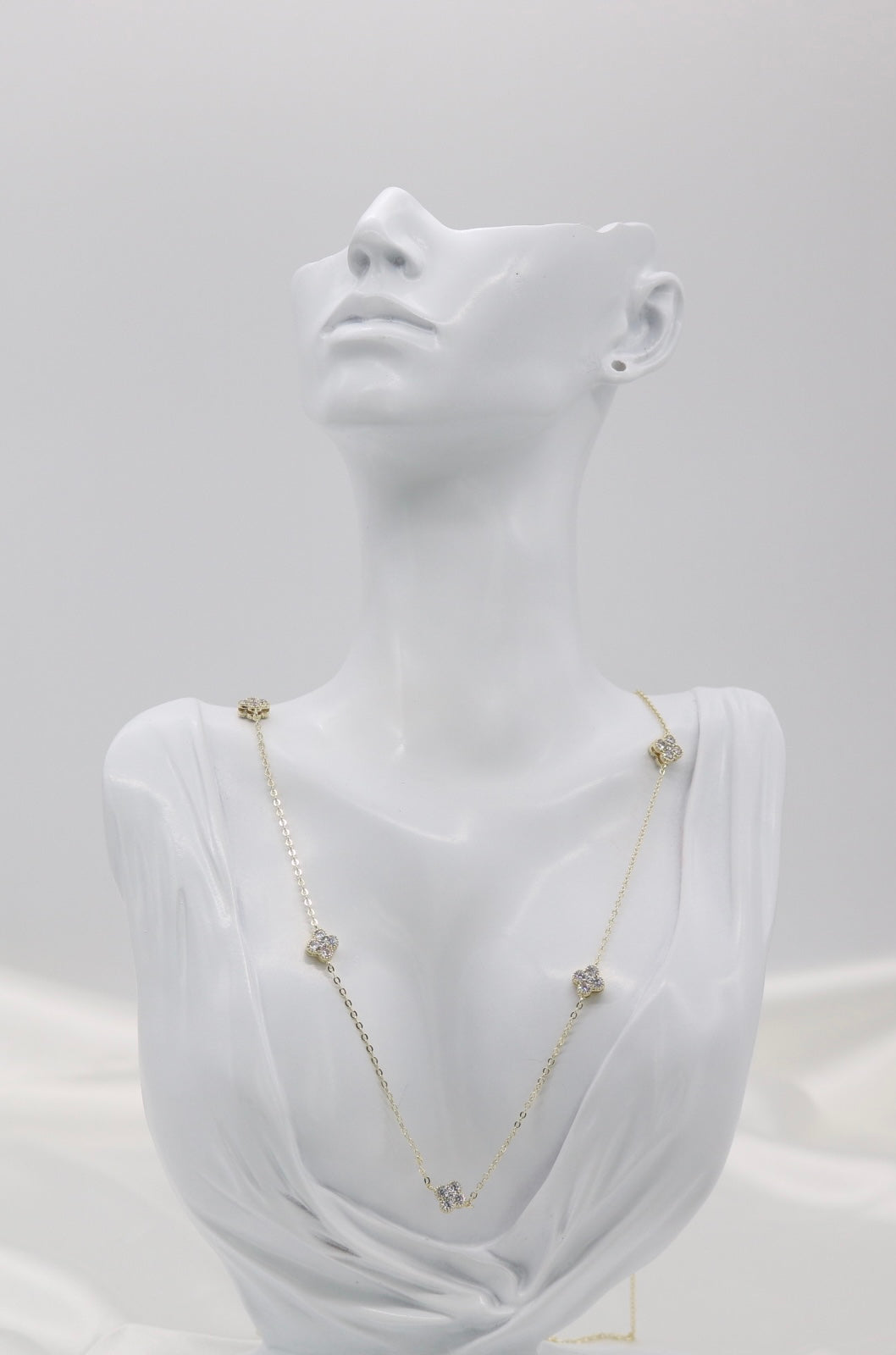 Mini CZ Clover Stations Gold Necklace - 36”