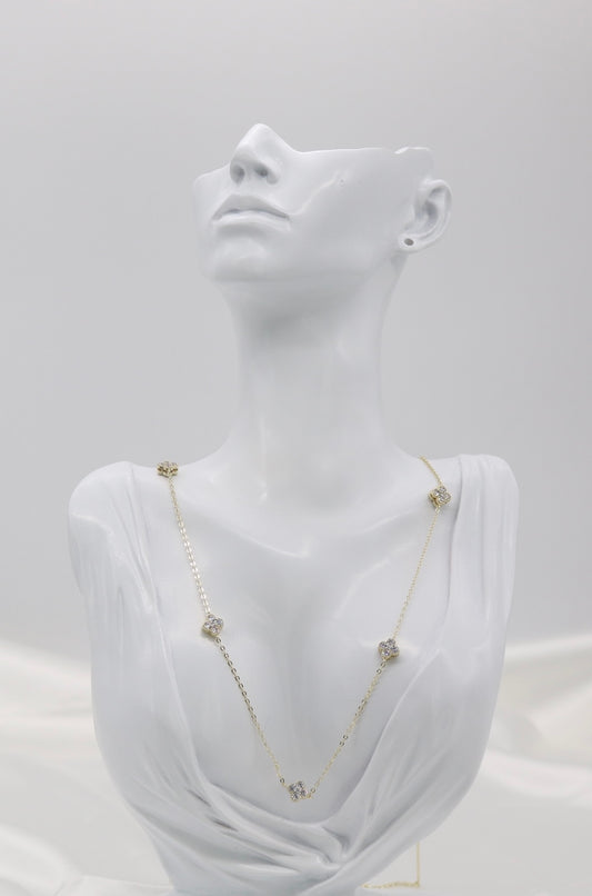 Mini CZ Clover Stations Gold Necklace - 36”