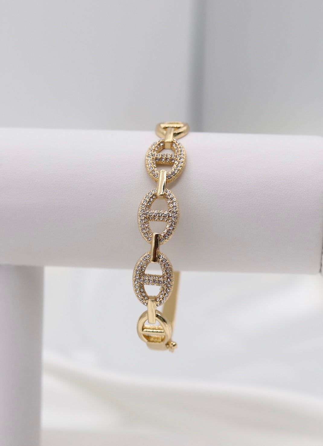 CZ Pave Marine Link Chain Hinged Bangle Bracelet