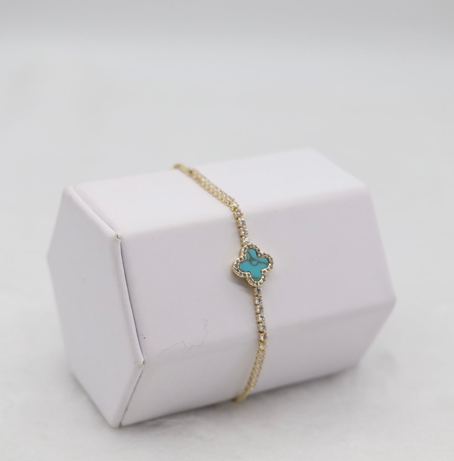 Turquoise Clover Adjustable CZ Bracelet
