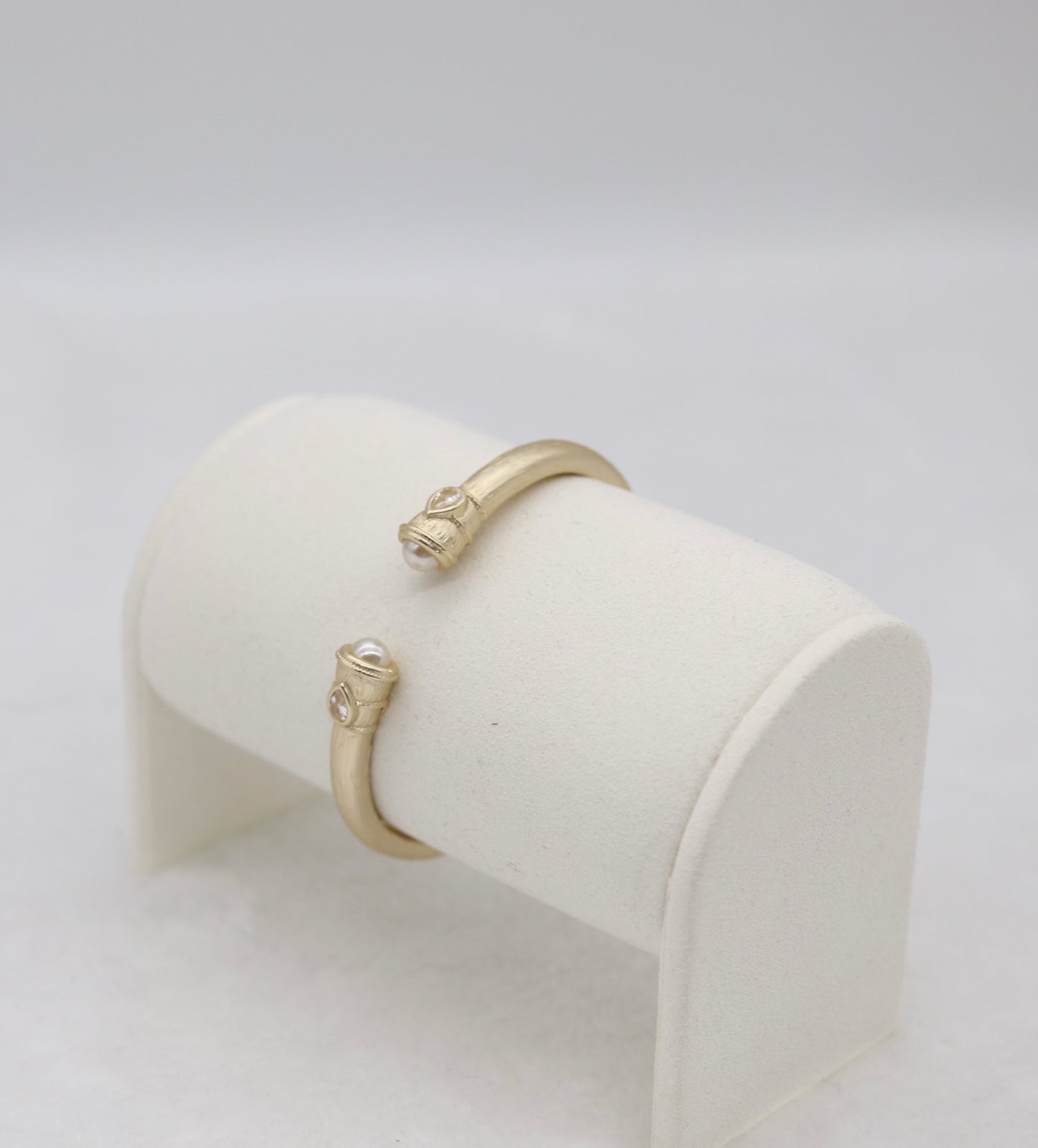 Gold-Tone Cuff Bracelet with Pearl and Crystal Endcaps