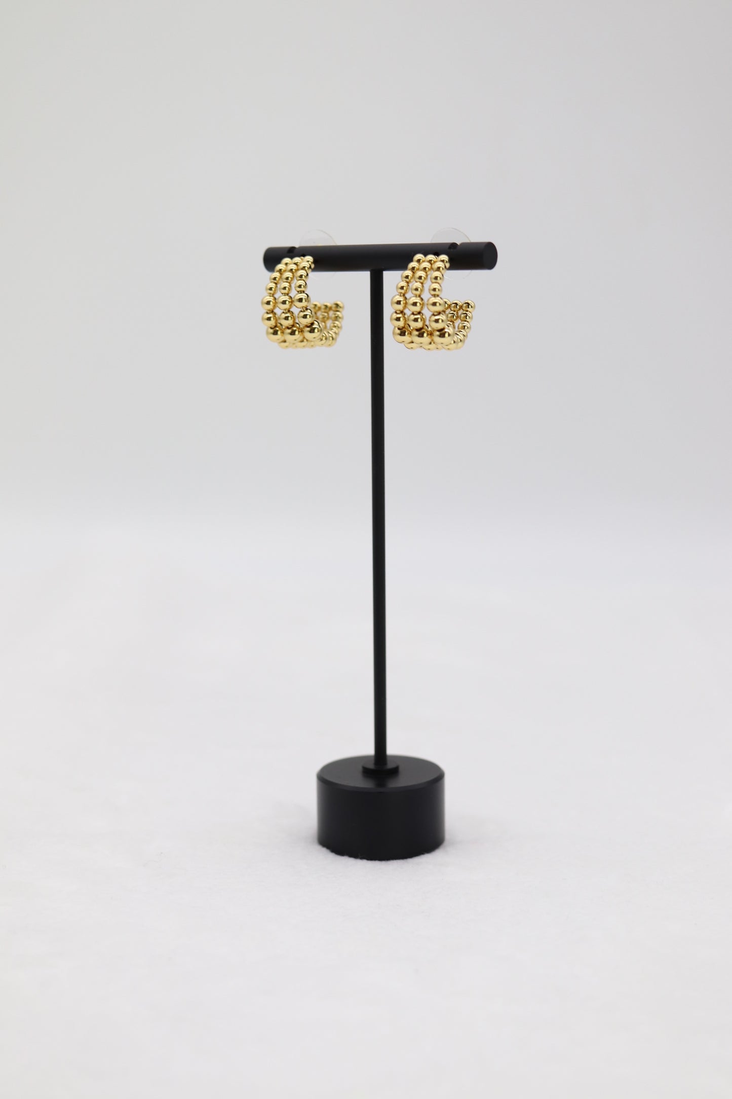 Triple Row Gold Beaded Hoop Earrings