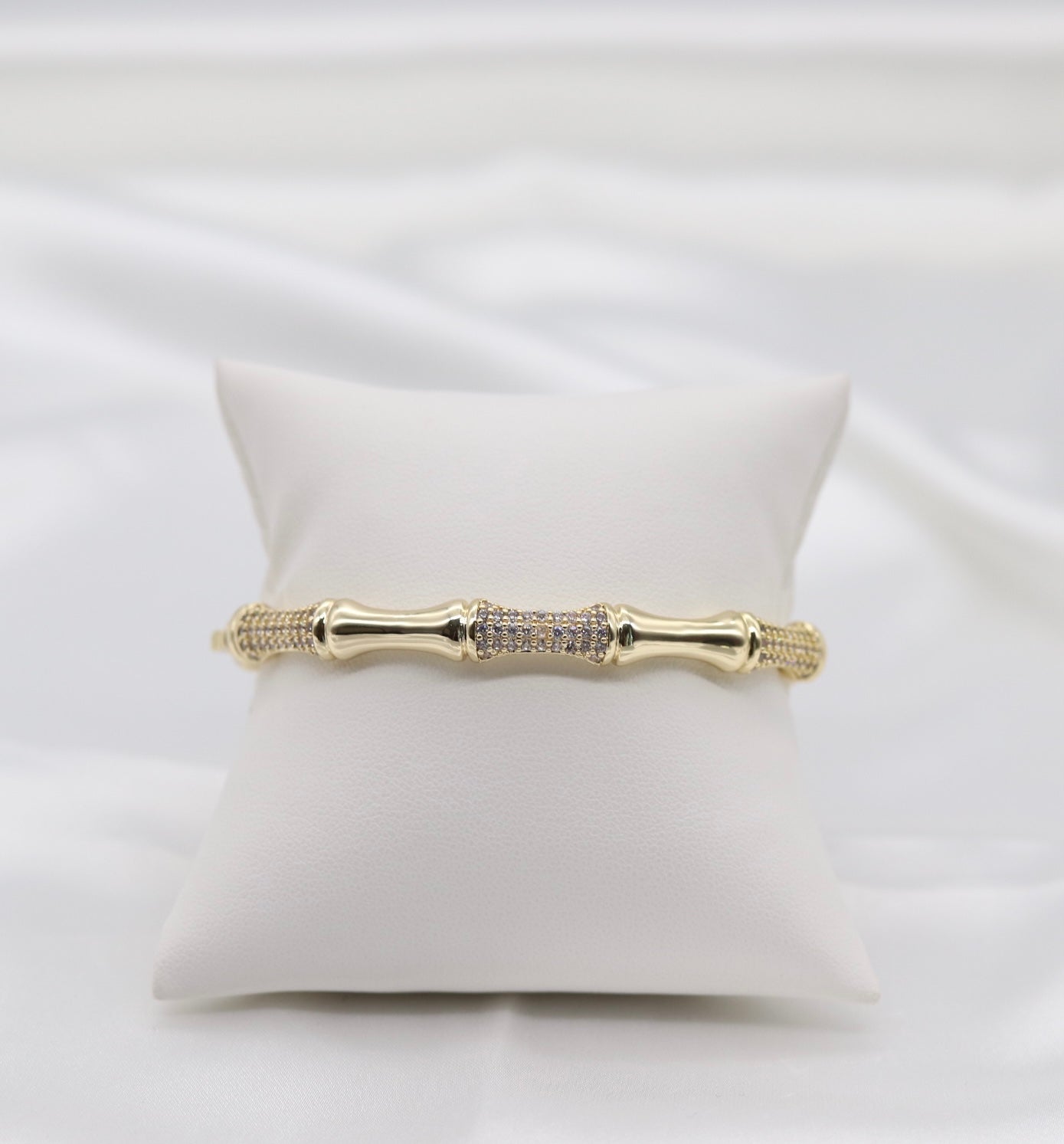 CZ Station Gold Bamboo Hingle Bangle Bracelet