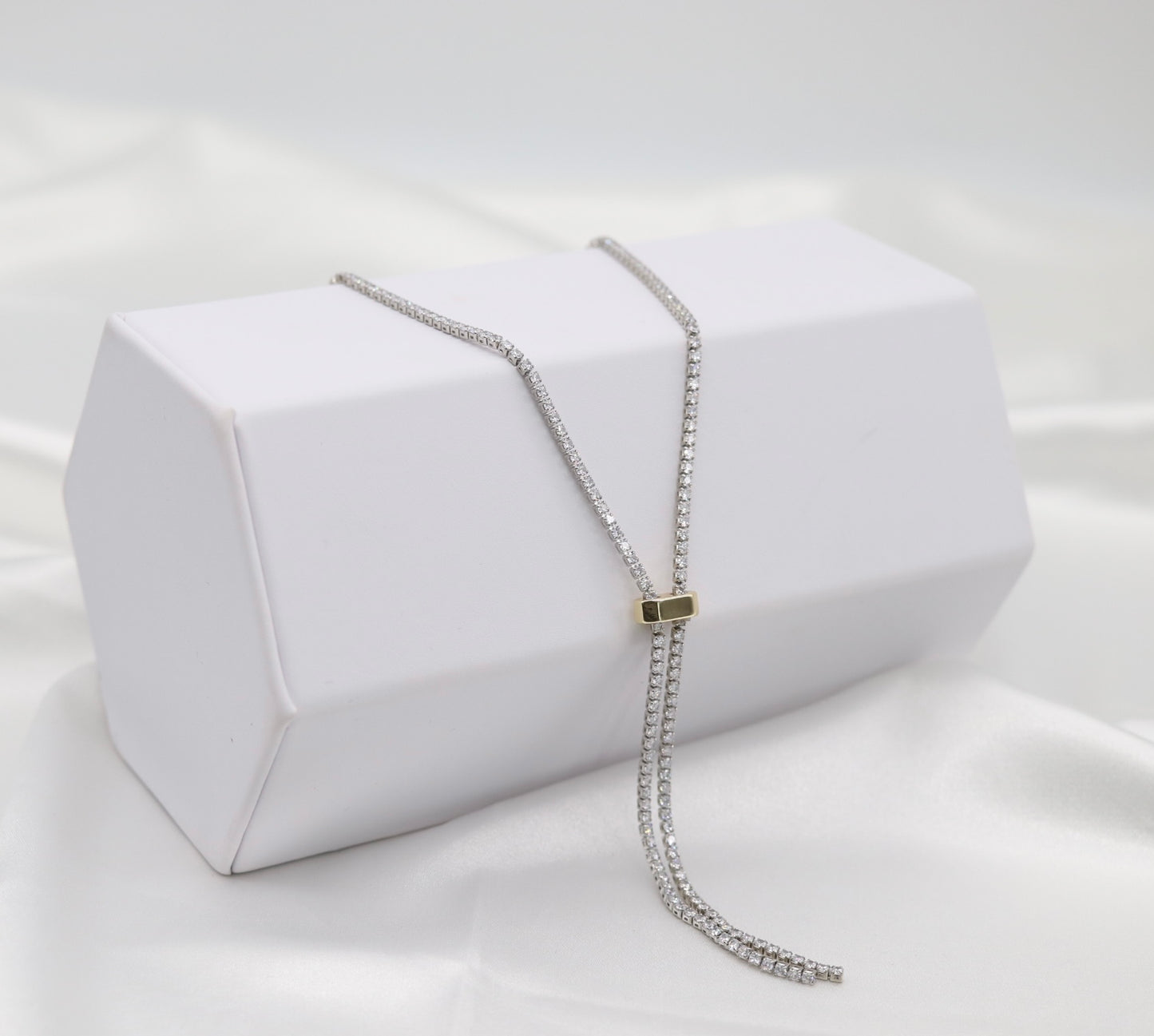Long CZ Silver Tennis Chain Necklace