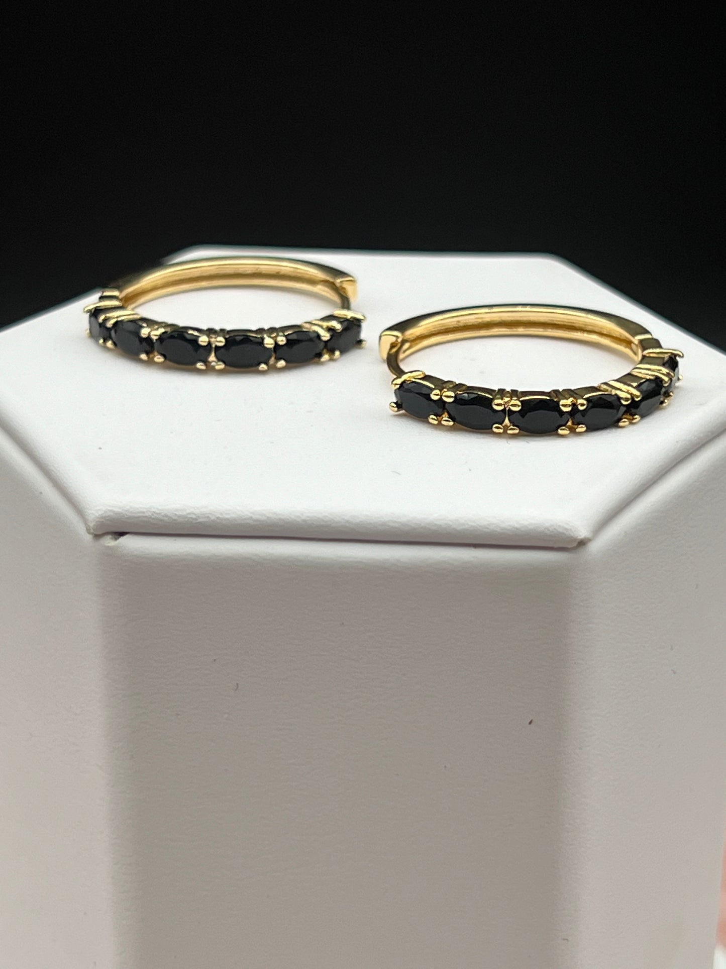 Black Stones Hinged Hoop Earrings