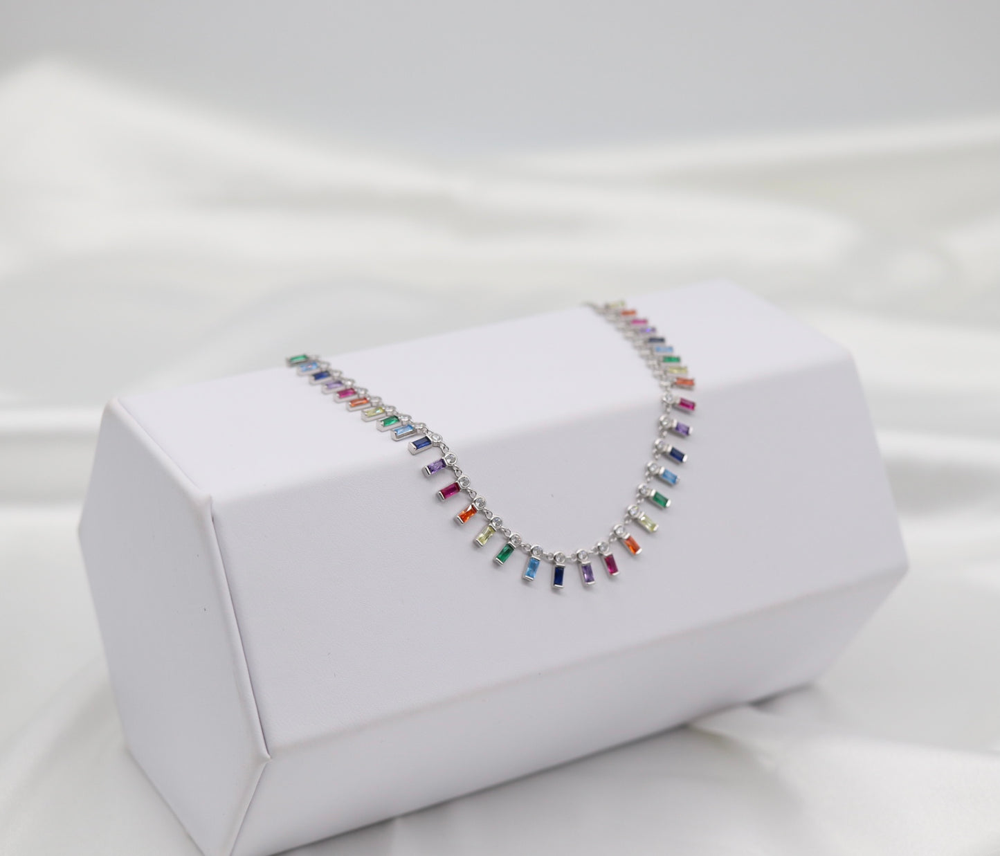 Rainbow Baguette-Cut CZ Choker Necklace