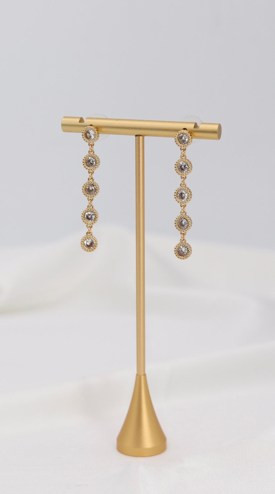 Golden Halo Crystal Drop Earrings – Multi-Stone Dangle Design