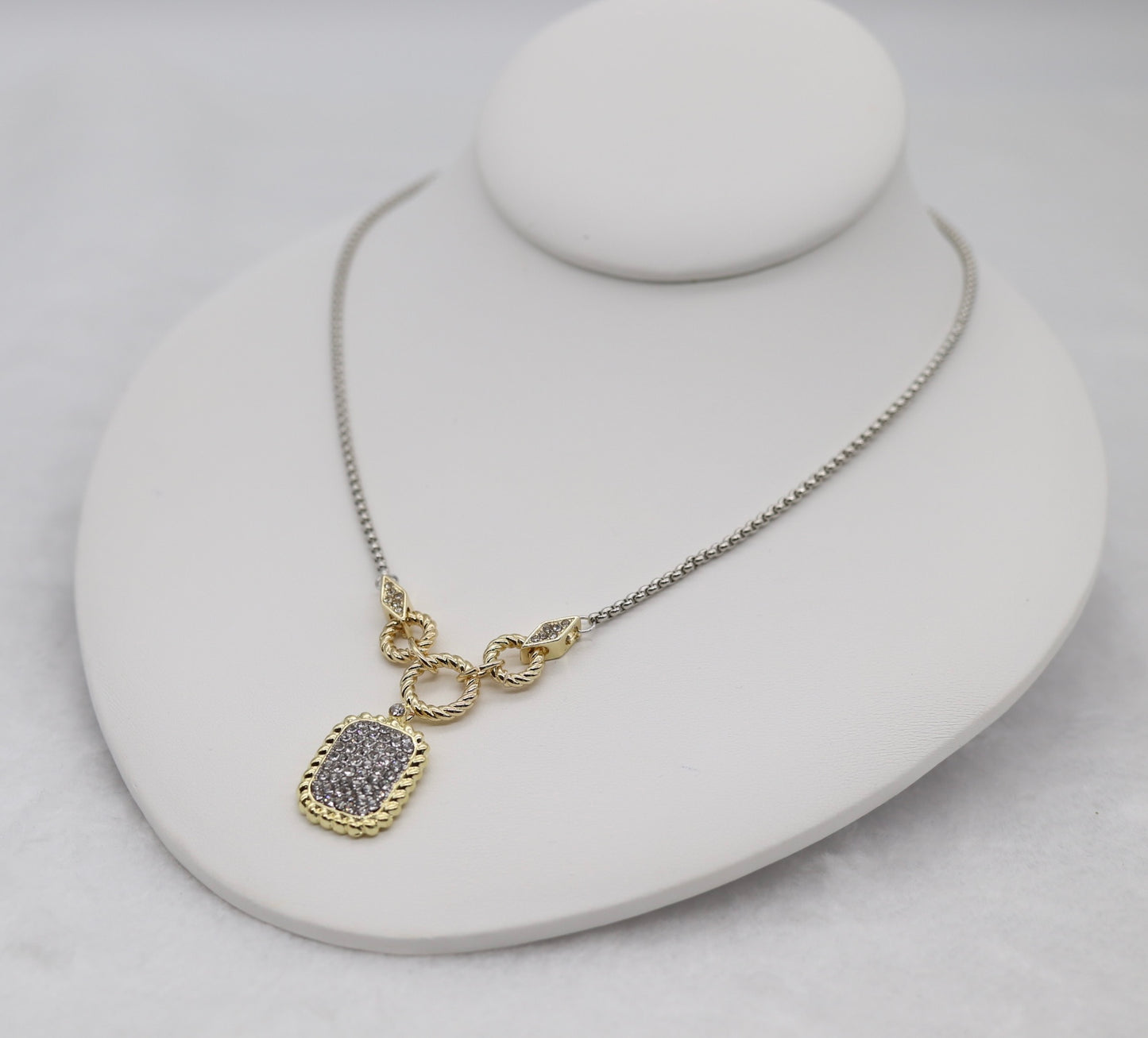 Two-Tone Pendant Necklace with Pave Accents