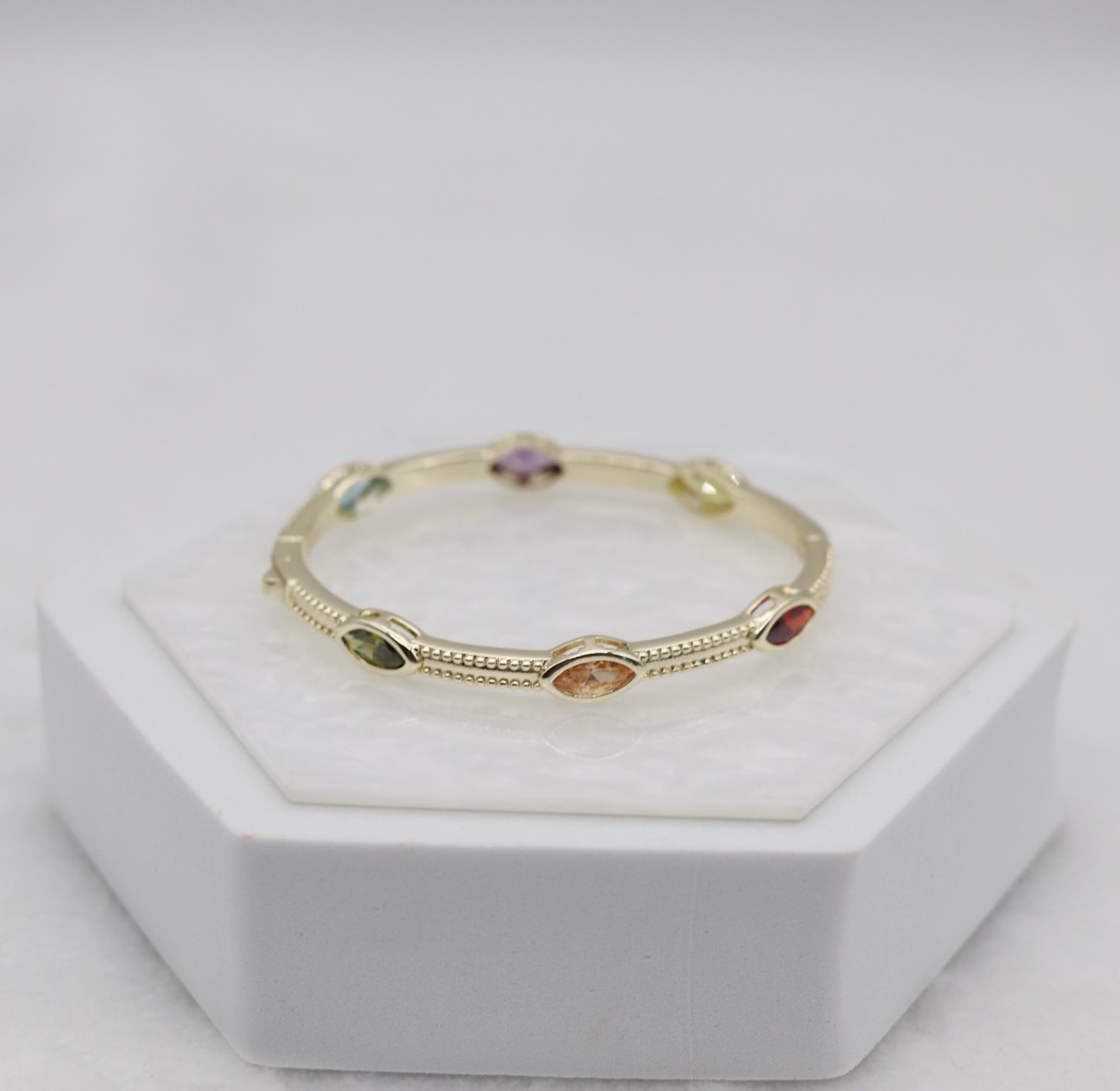 Gold Multicolor Marquise Stone Bangle Bracelet – Playful Elegant Jewelry for Women