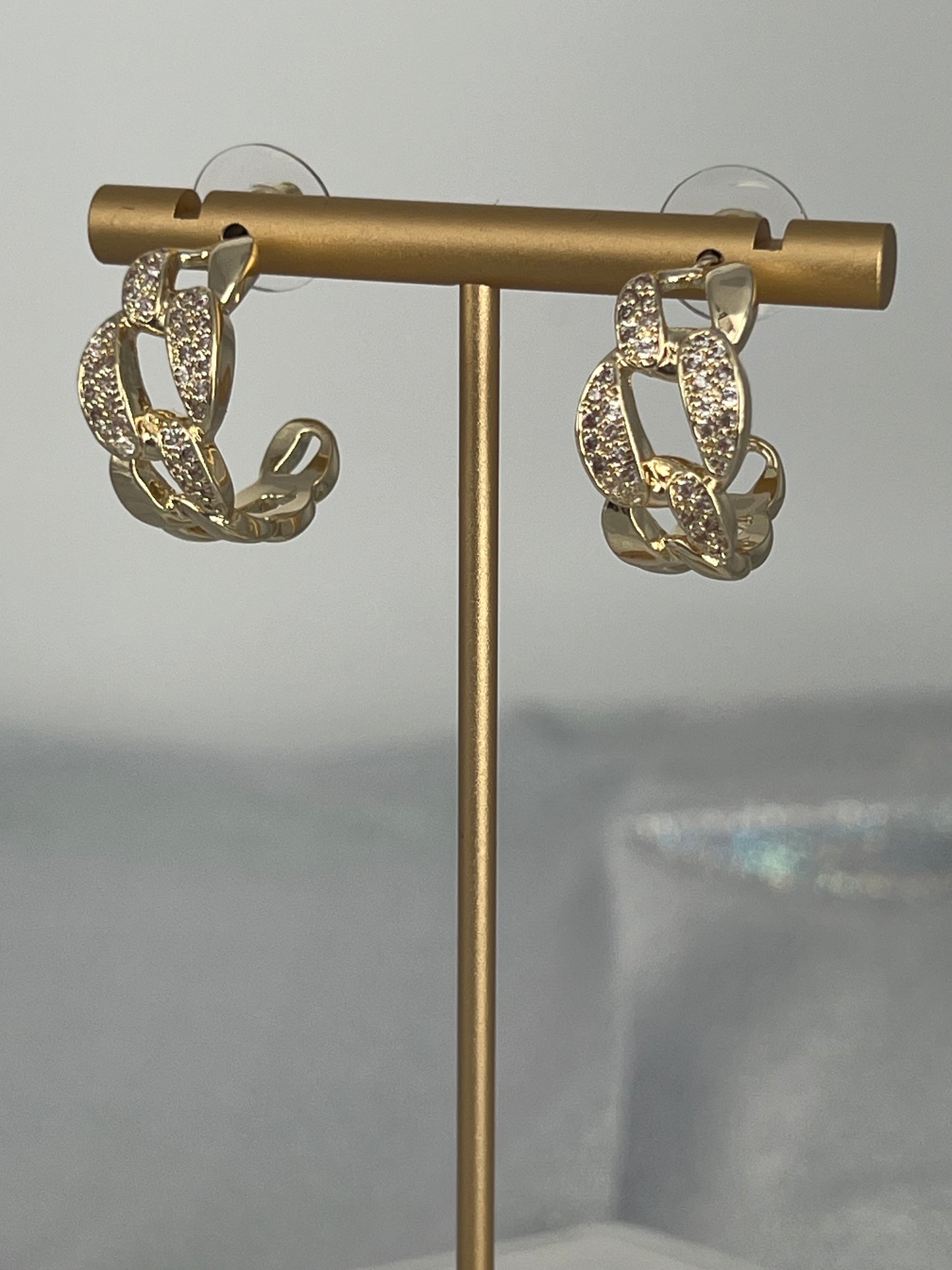 Gold CZ Chain Huggie Earrings