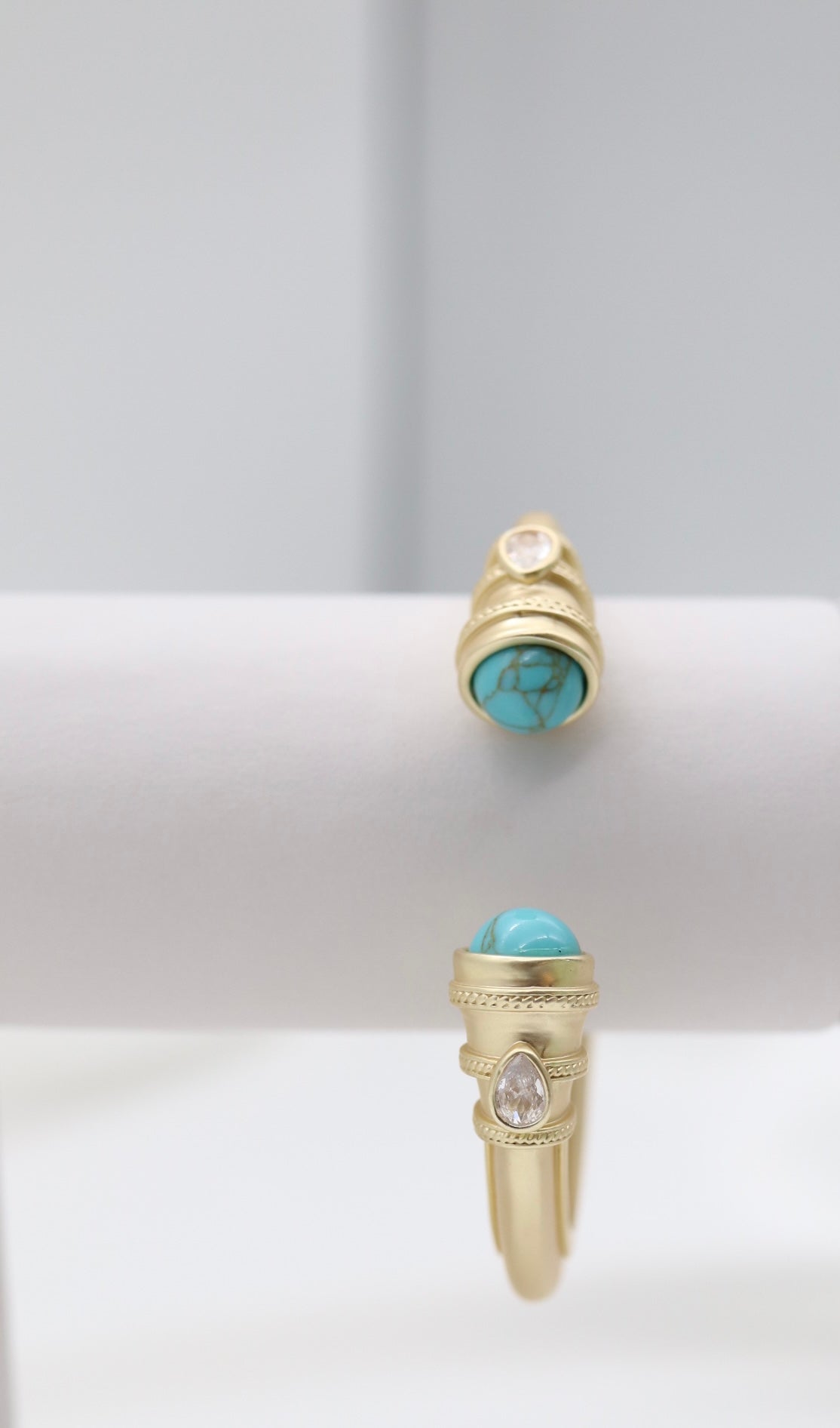 Gold Hinged Bangle with Turquoise Gemstones and CZ Accents