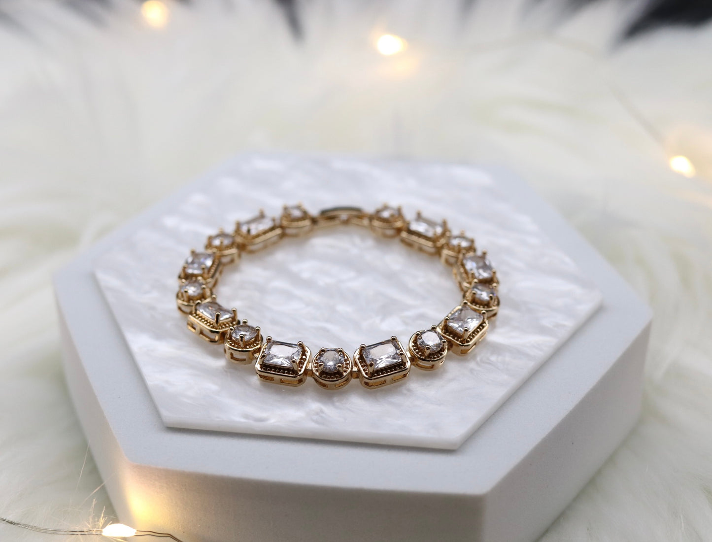 Alluring Crystal Clear Gemstone Gold Tennis Bracelet