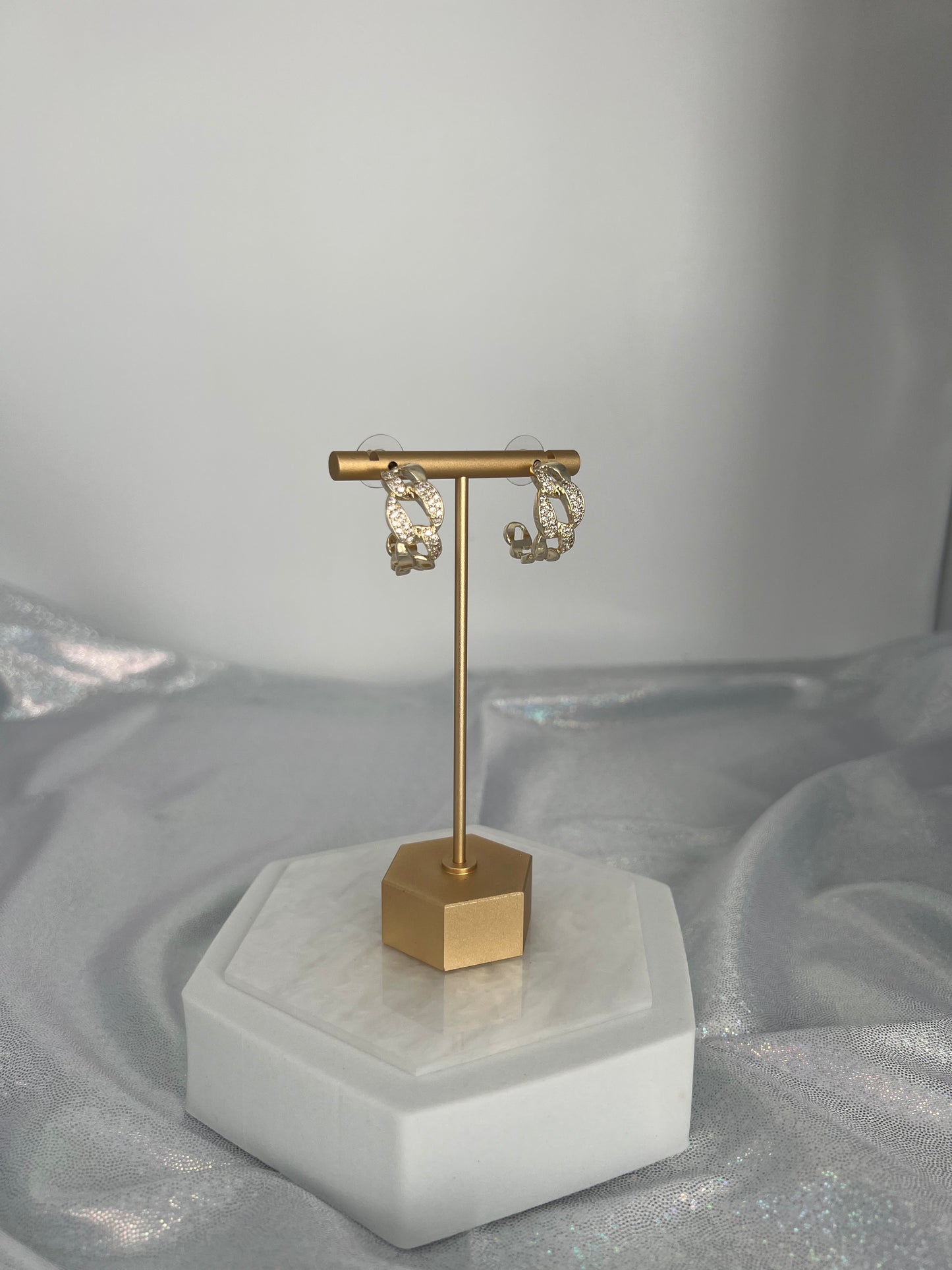 Gold CZ Chain Huggie Earrings