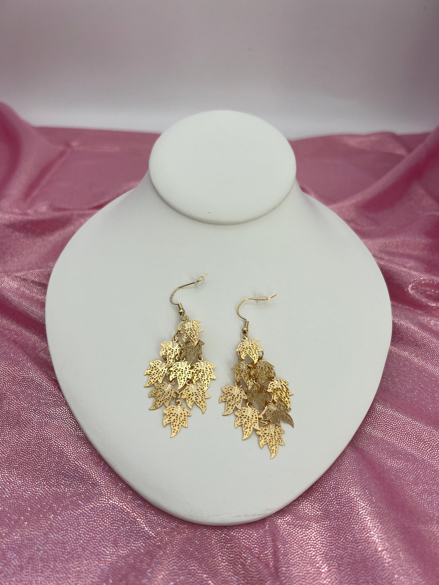 Bohemian Multi Layered Filigree Maple Leaves Dangle Drop Long Statement Earrings, Gold
