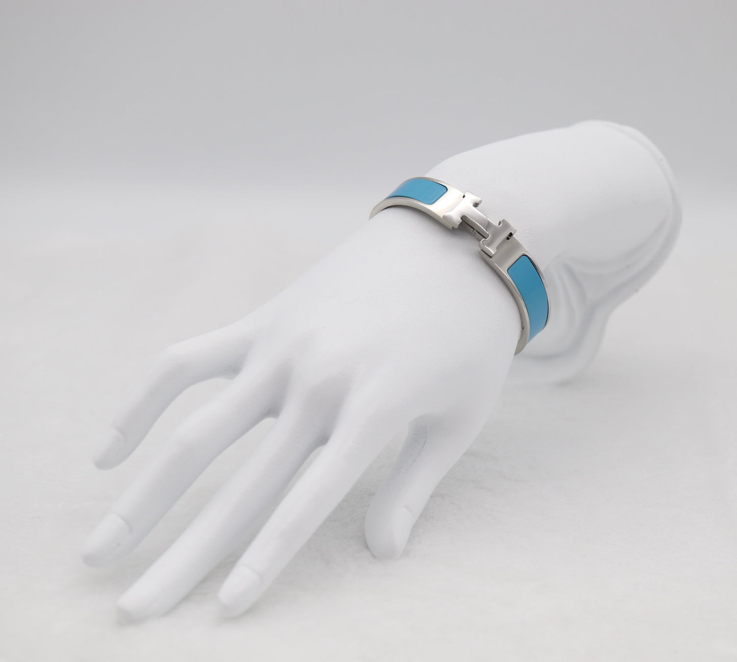 Medium Sleek Silver & Light Blue Enamel Bracelet
