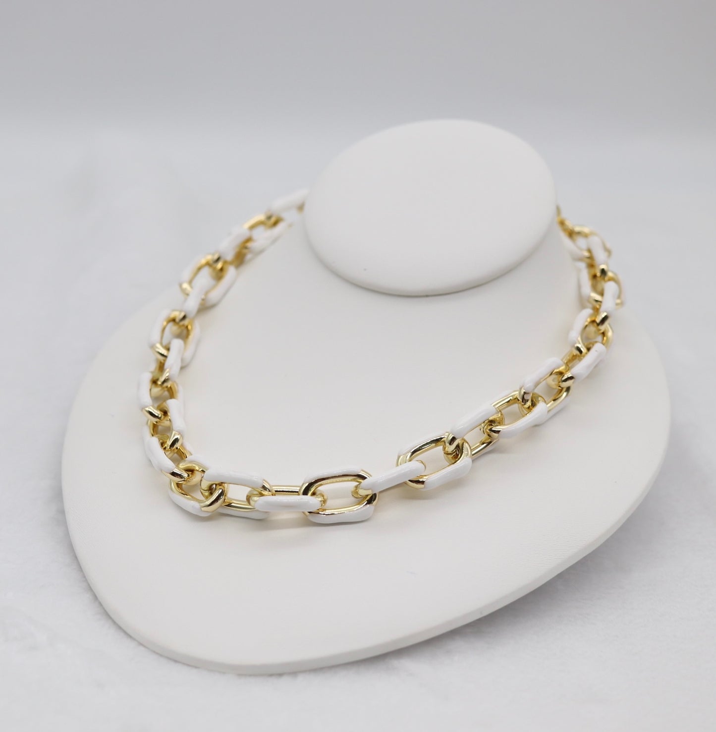 Chic Gold and White Link Statement Necklace