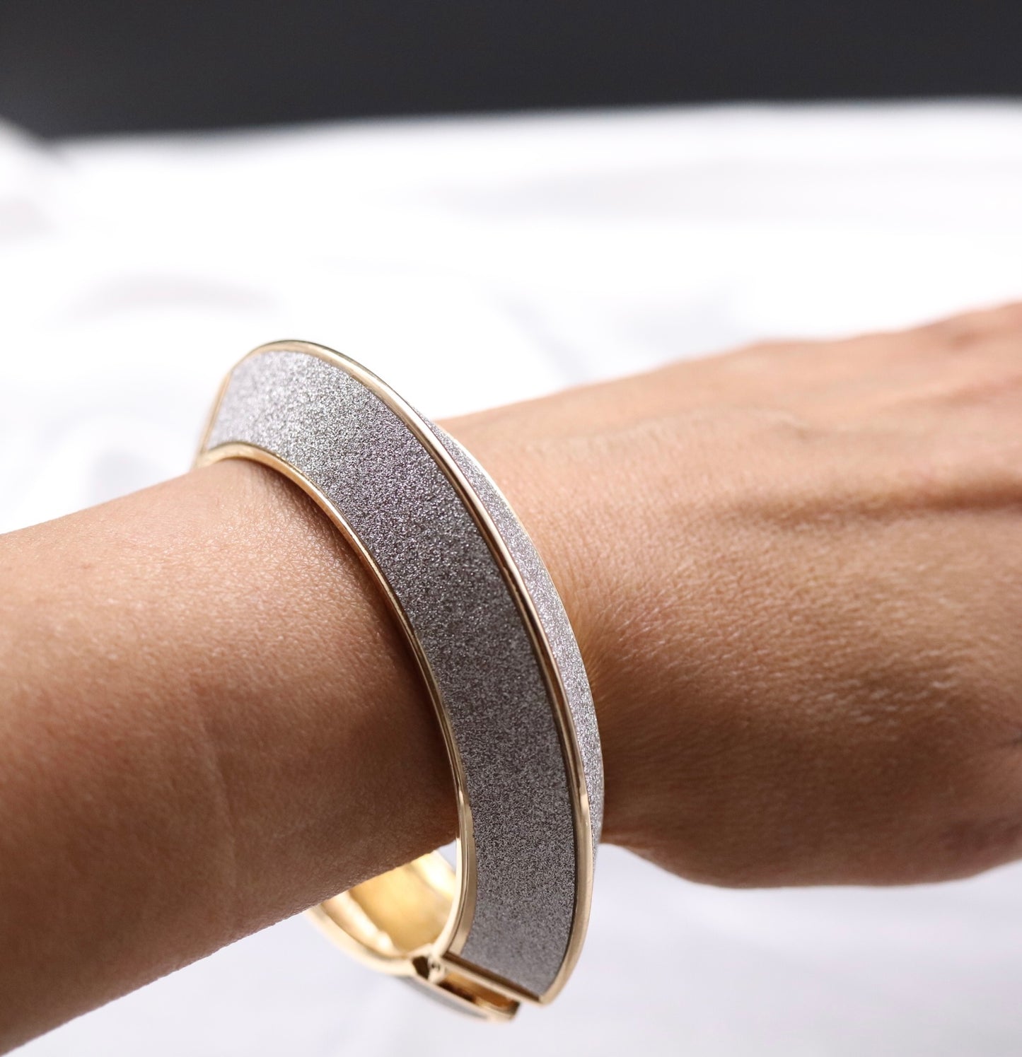 Sparking Hinge Bangle Bracelet With Gold Trim