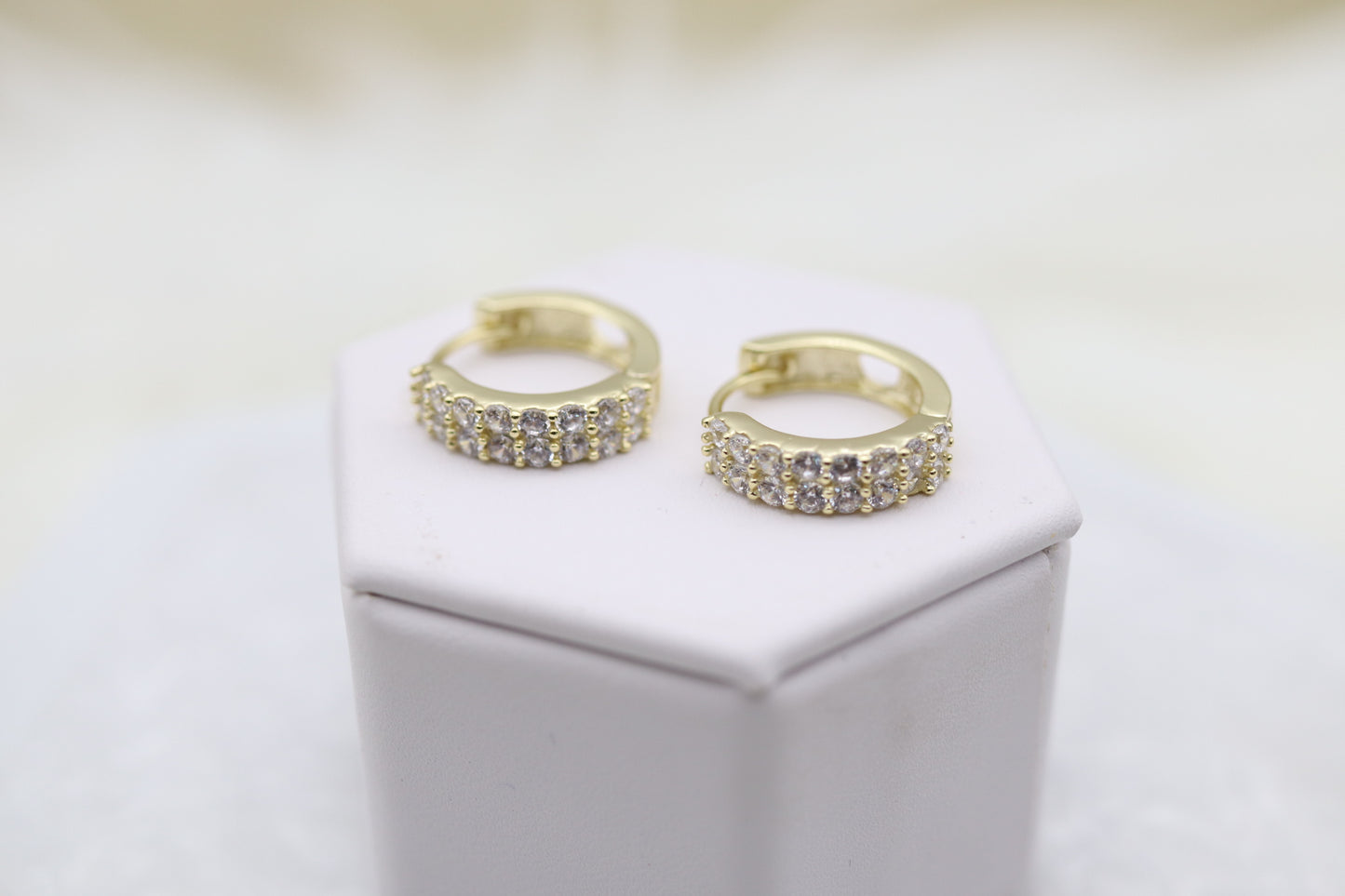 CZ Pave Gold Huggie Sterling Silver Earrings