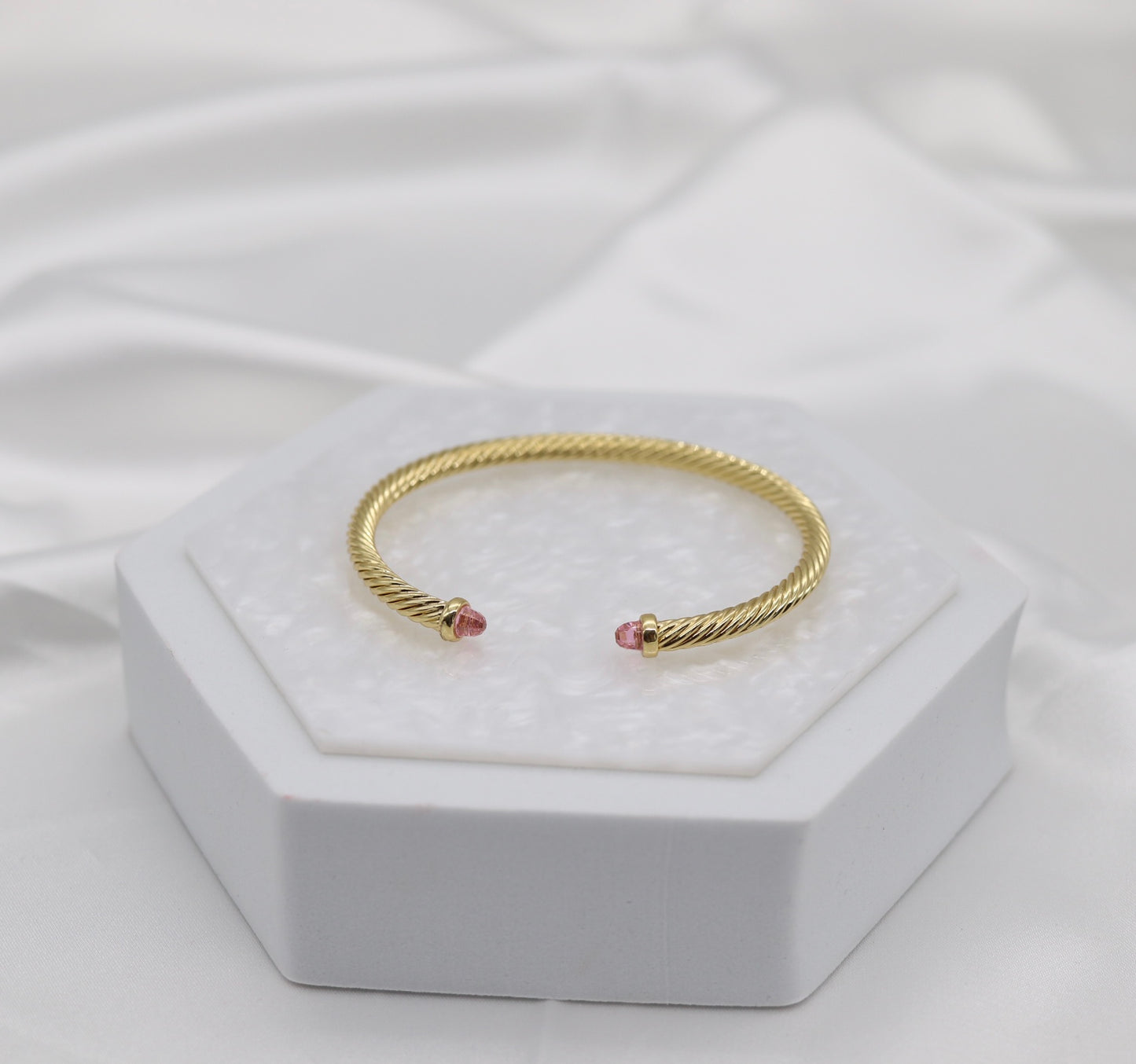 Pink 4mm Cuff Gold Cable Bracelet
