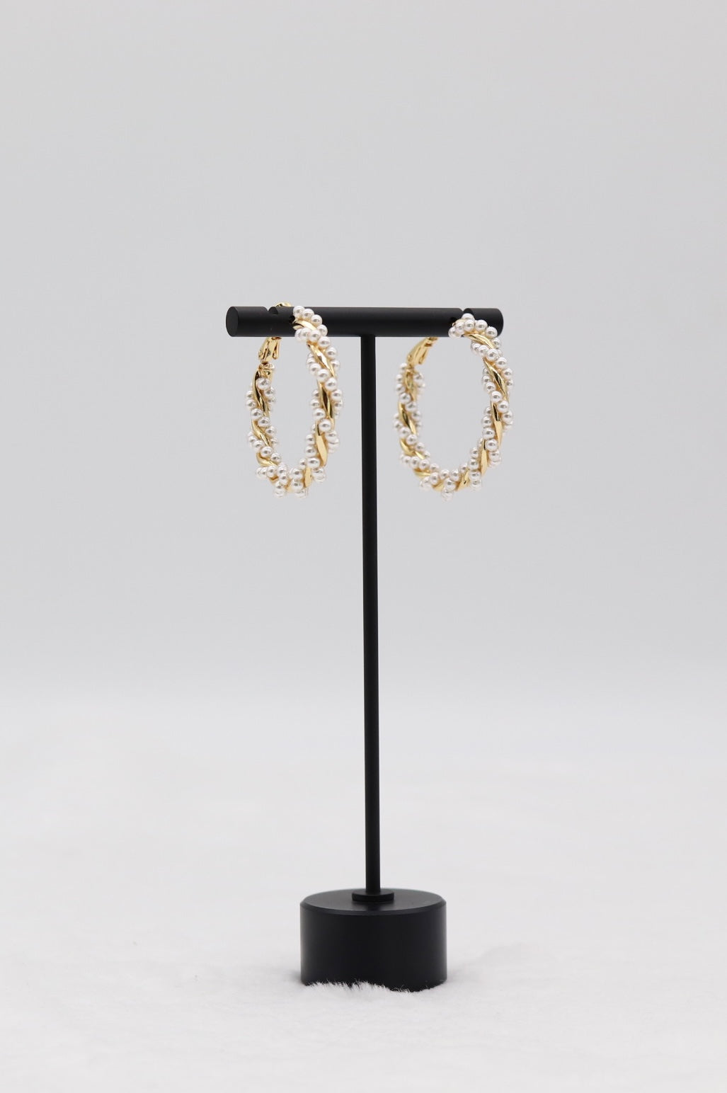 Gold Twisted Pearl Hoop Earrings