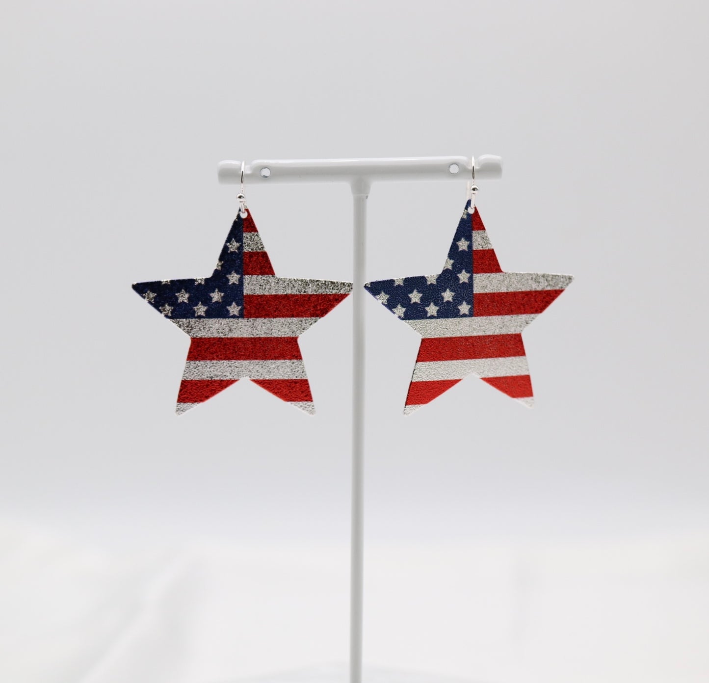 Silver Large Sparkle Flag Star Earring