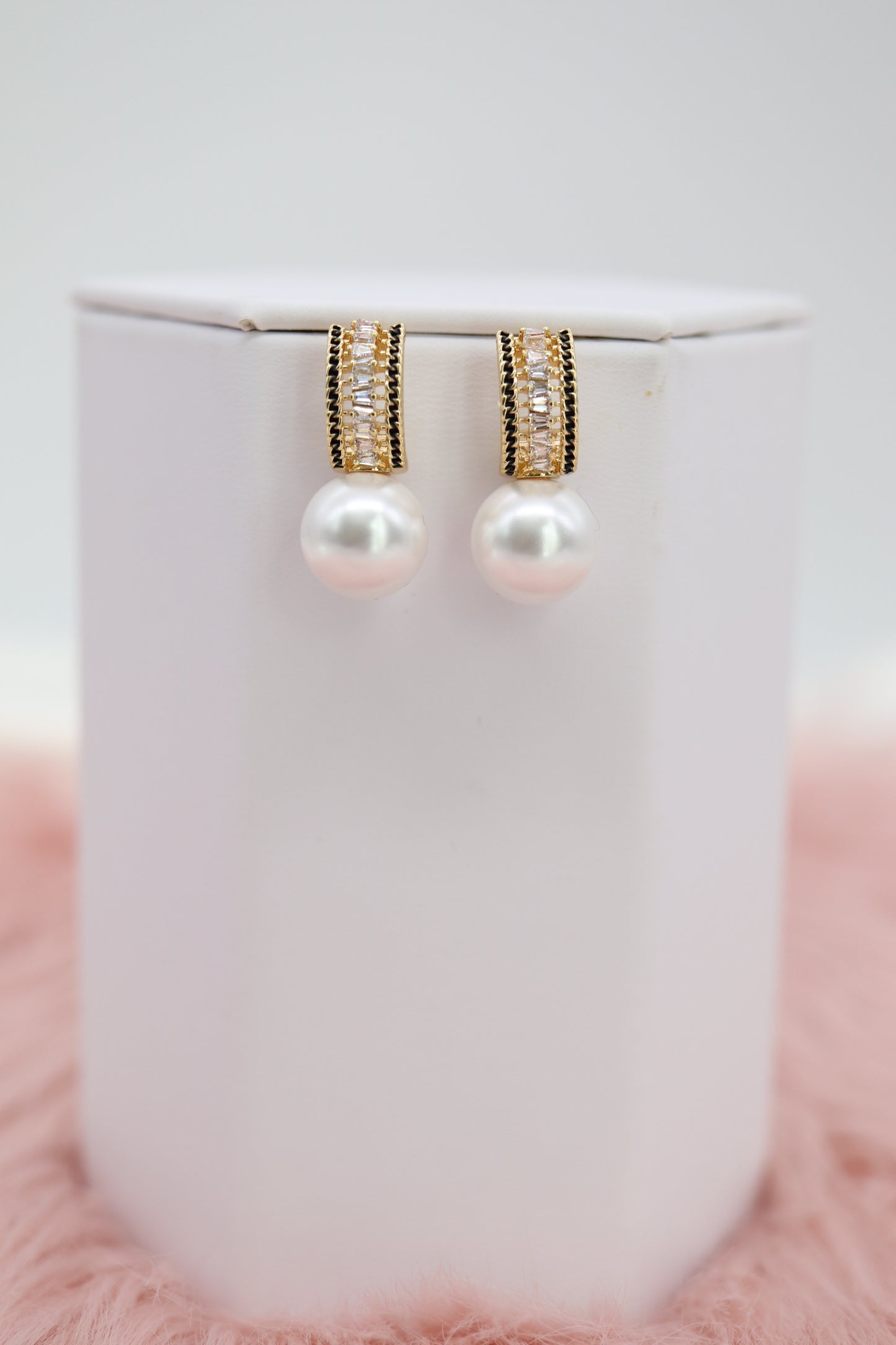CZ Paved Cuff Pearl Earrings