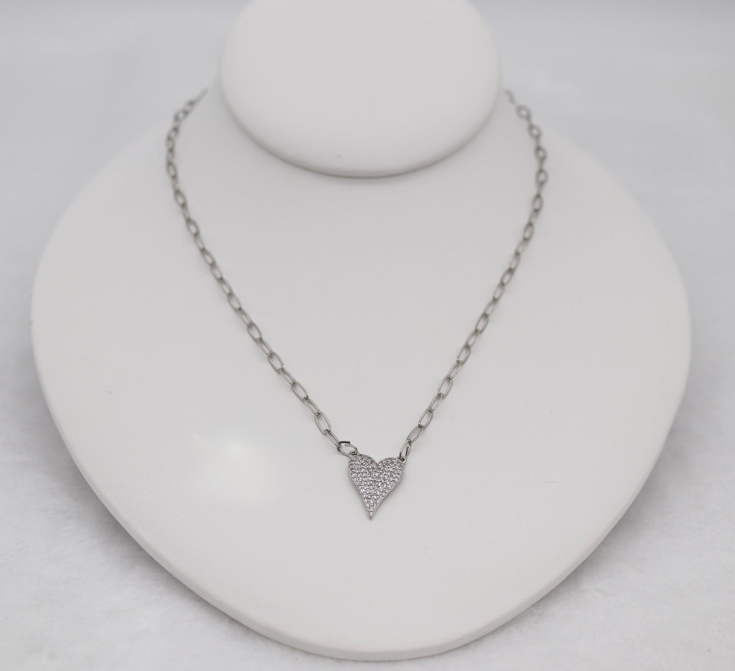 Silver Heart Necklace – Pave Crystal Heart Pendant