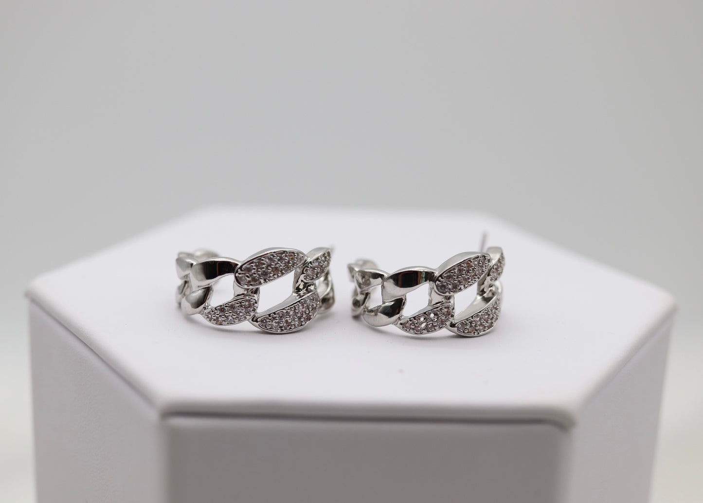 Silver CZ Chain Huggie Earrings