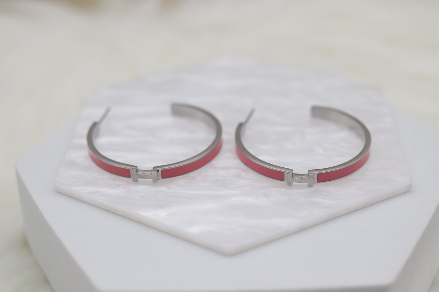 Pink Luxury H Hoop Silver Earrings