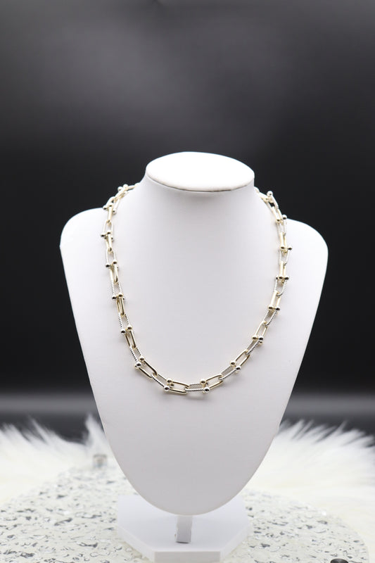 16 inch - Small U Link Silver and Gold Chain Necklace