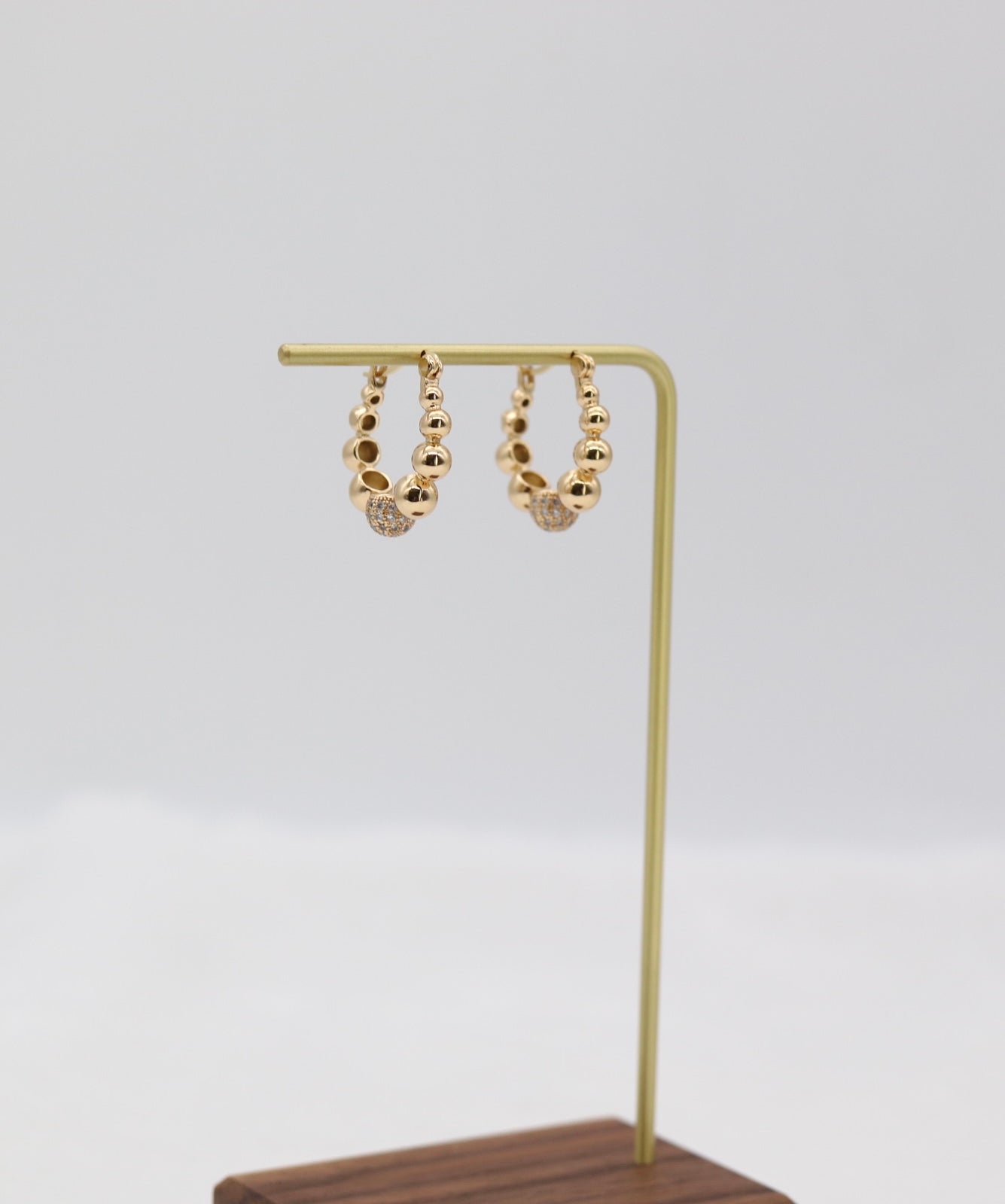 Golden Beaded Hoop Earrings with Pave Accent