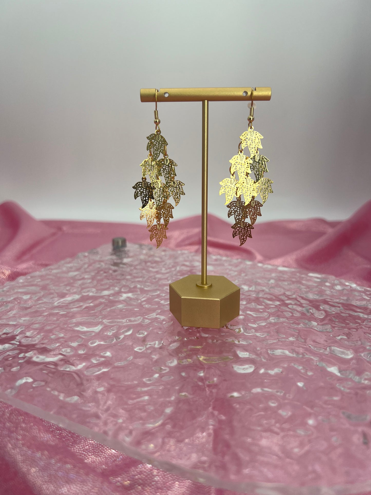 Bohemian Multi Layered Filigree Maple Leaves Dangle Drop Long Statement Earrings, Gold