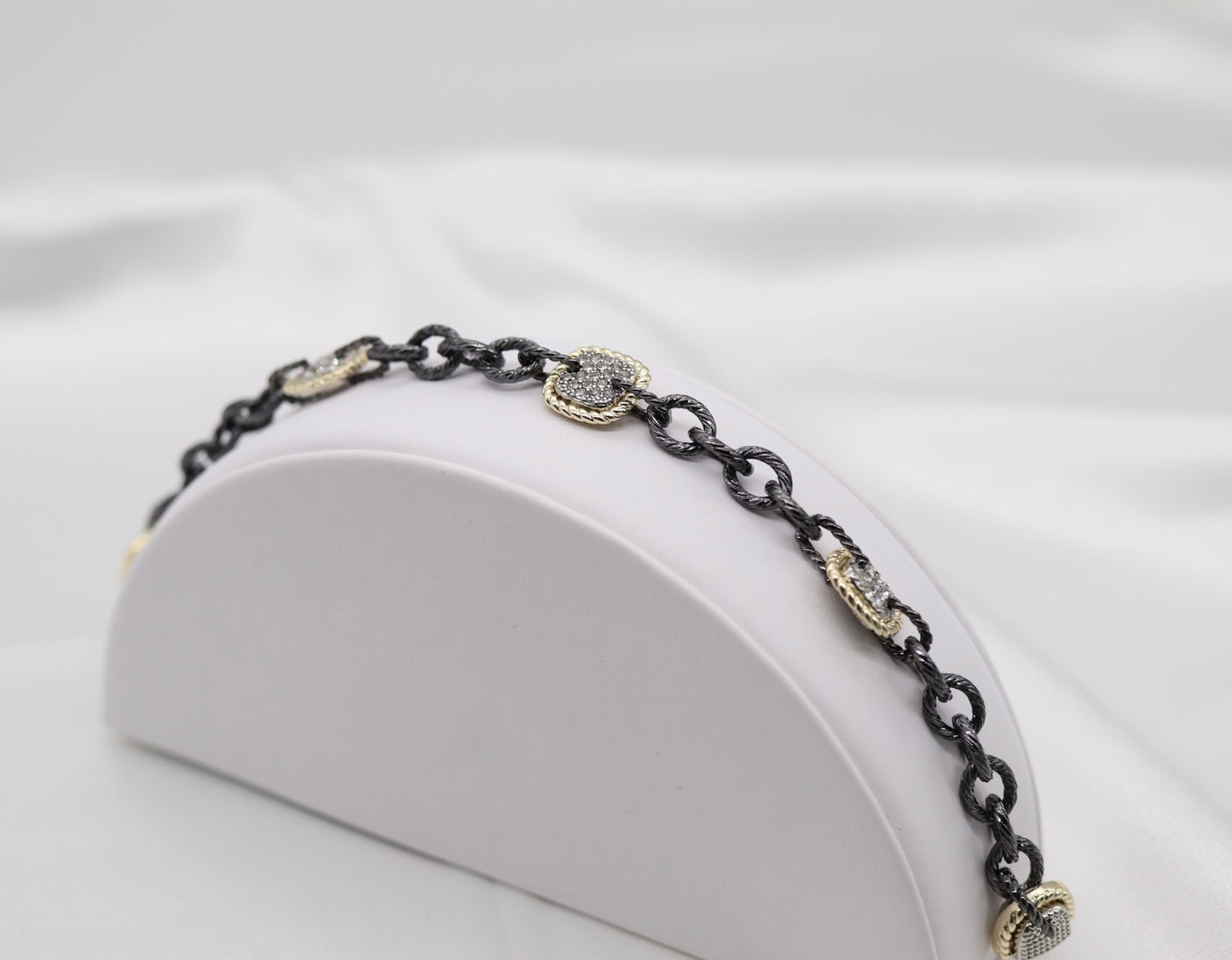 Rustic Black Circle Link Bracelet with Square CZ Stations