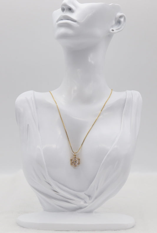 Gold Flower Pendant Necklace – Dainty Crystal Blossom Charm