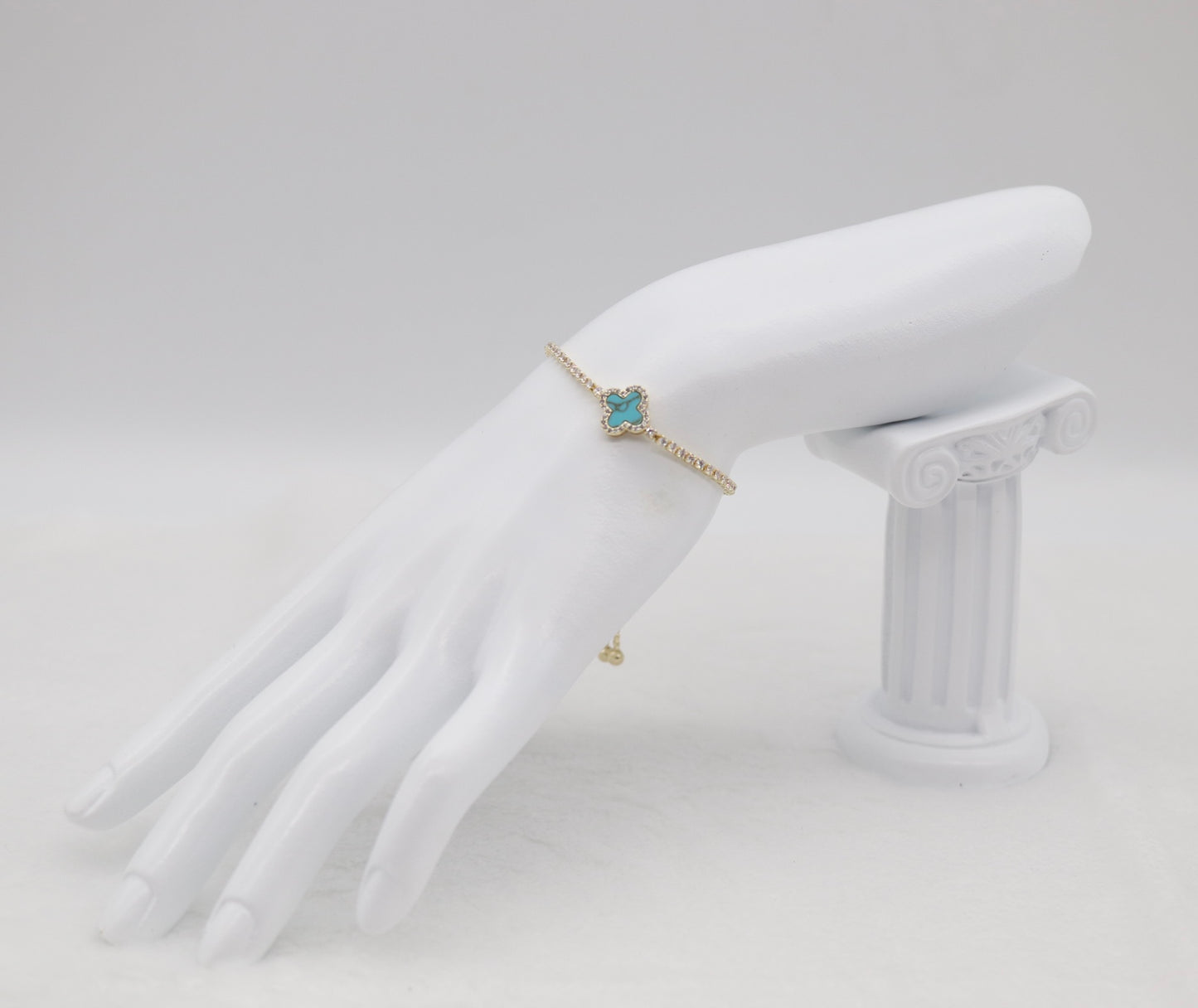 Turquoise Clover Adjustable CZ Bracelet