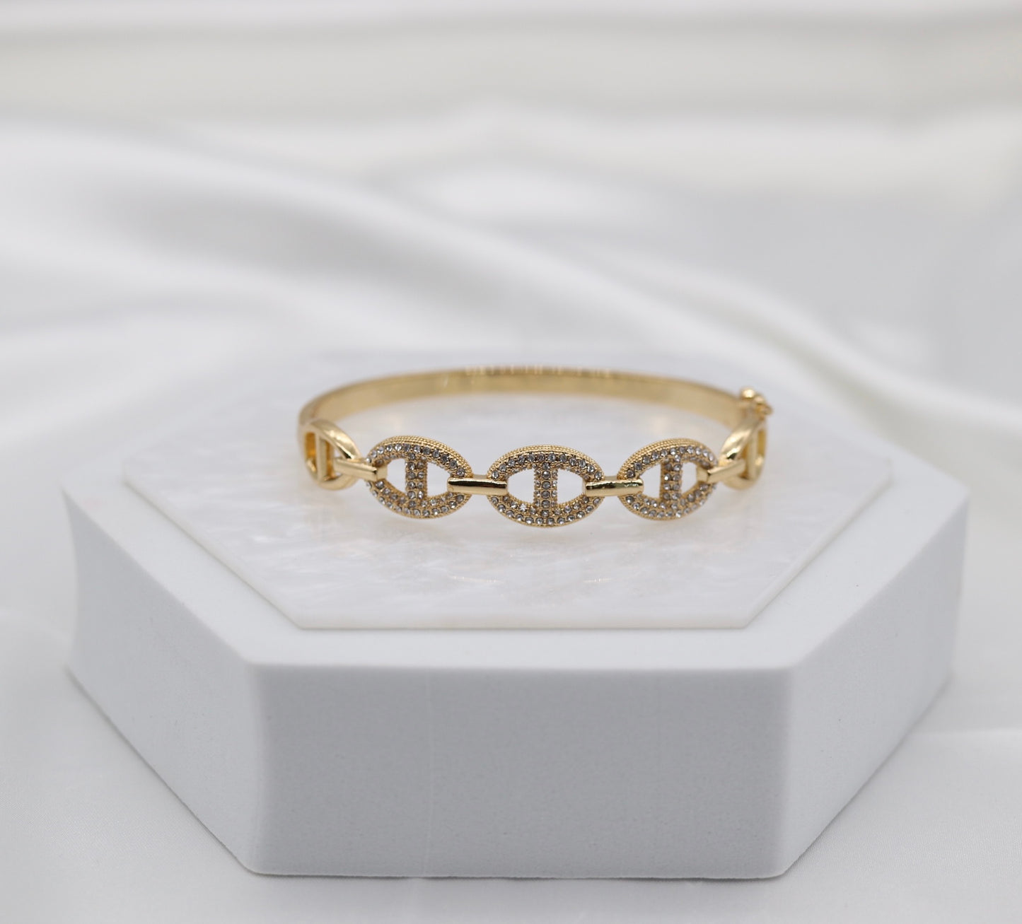 CZ Pave Marine Link Chain Hinged Bangle Bracelet