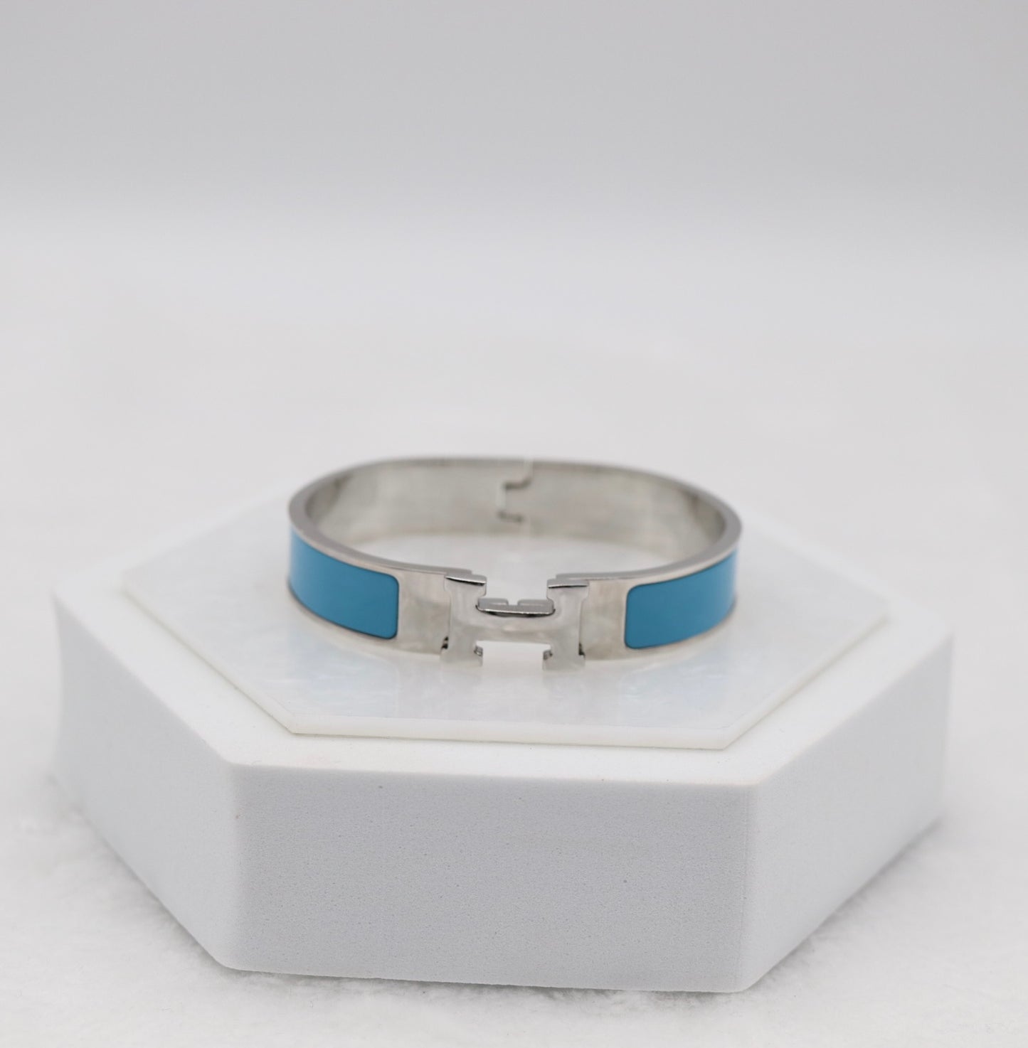 Medium Sleek Silver & Light Blue Enamel Bracelet