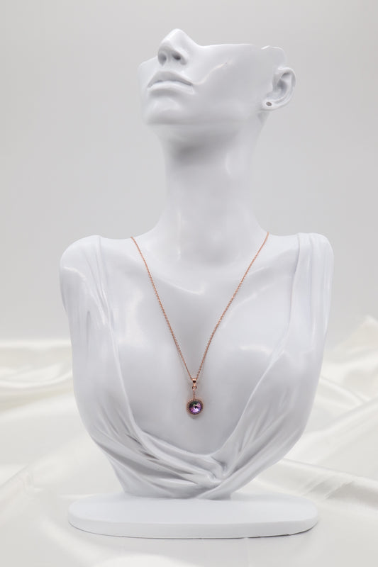 Round CZ Purple Stone Pink Gold Necklace