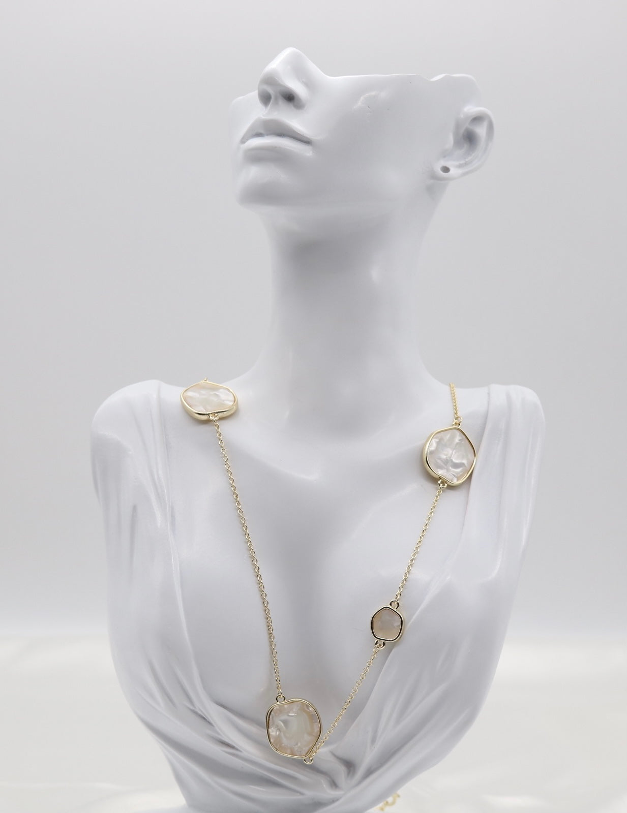 Gold Station Necklace with Irregular Clear Crystal Accents