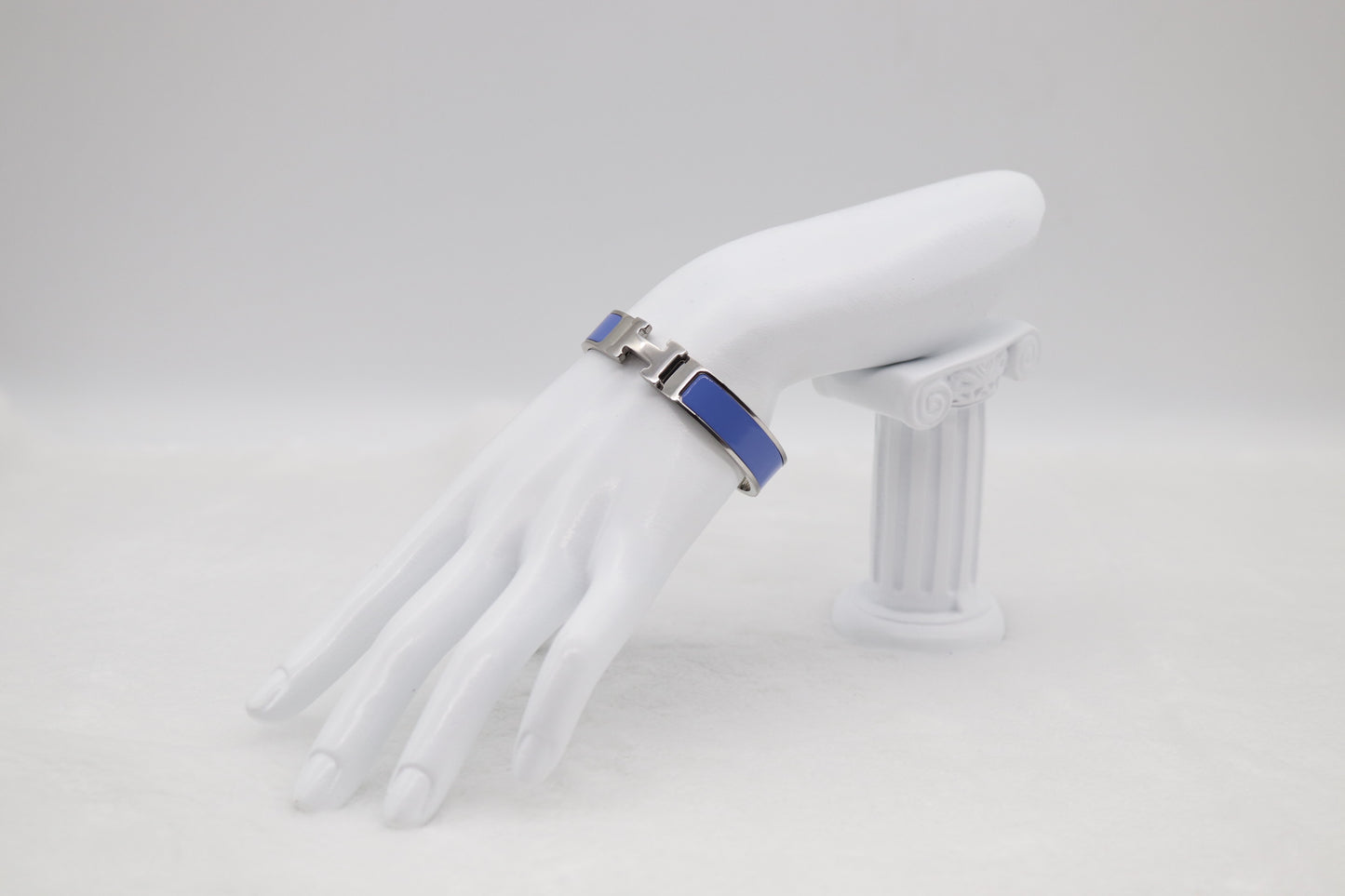 Medium Elegant Silver & Navy Blue Enamel Bracelet