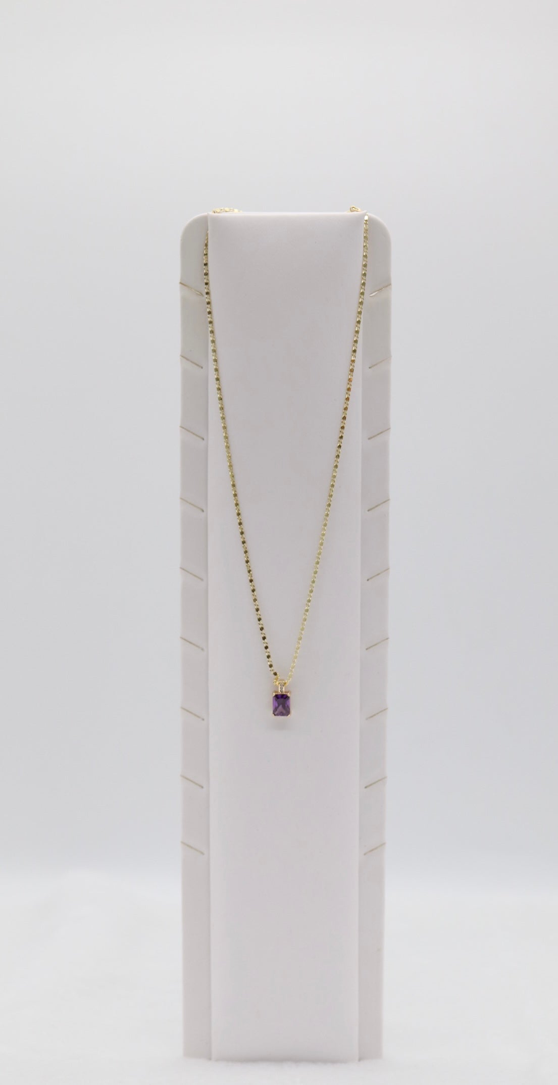 Gold Necklace with Rectangular Purple Gemstone Pendant