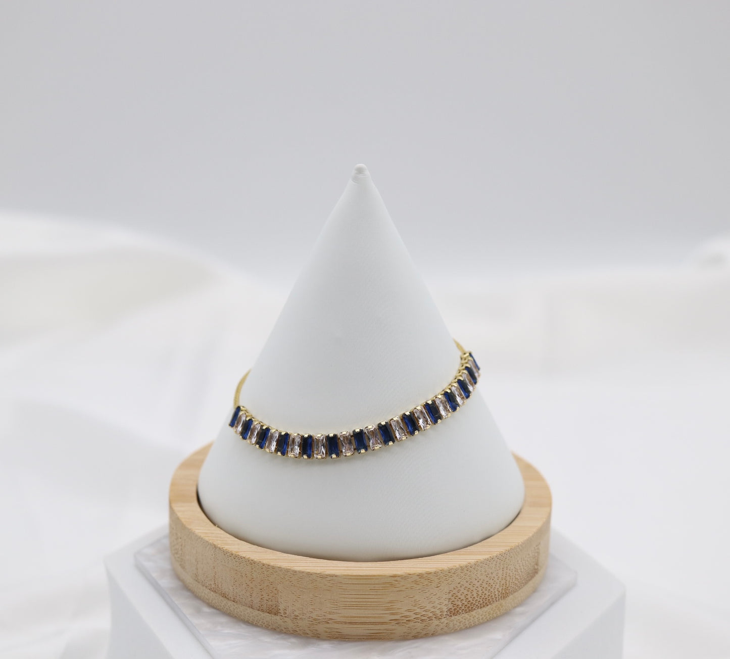 Navy Blue and CZ Clear Tennis Bolo Adjustable Bracelet