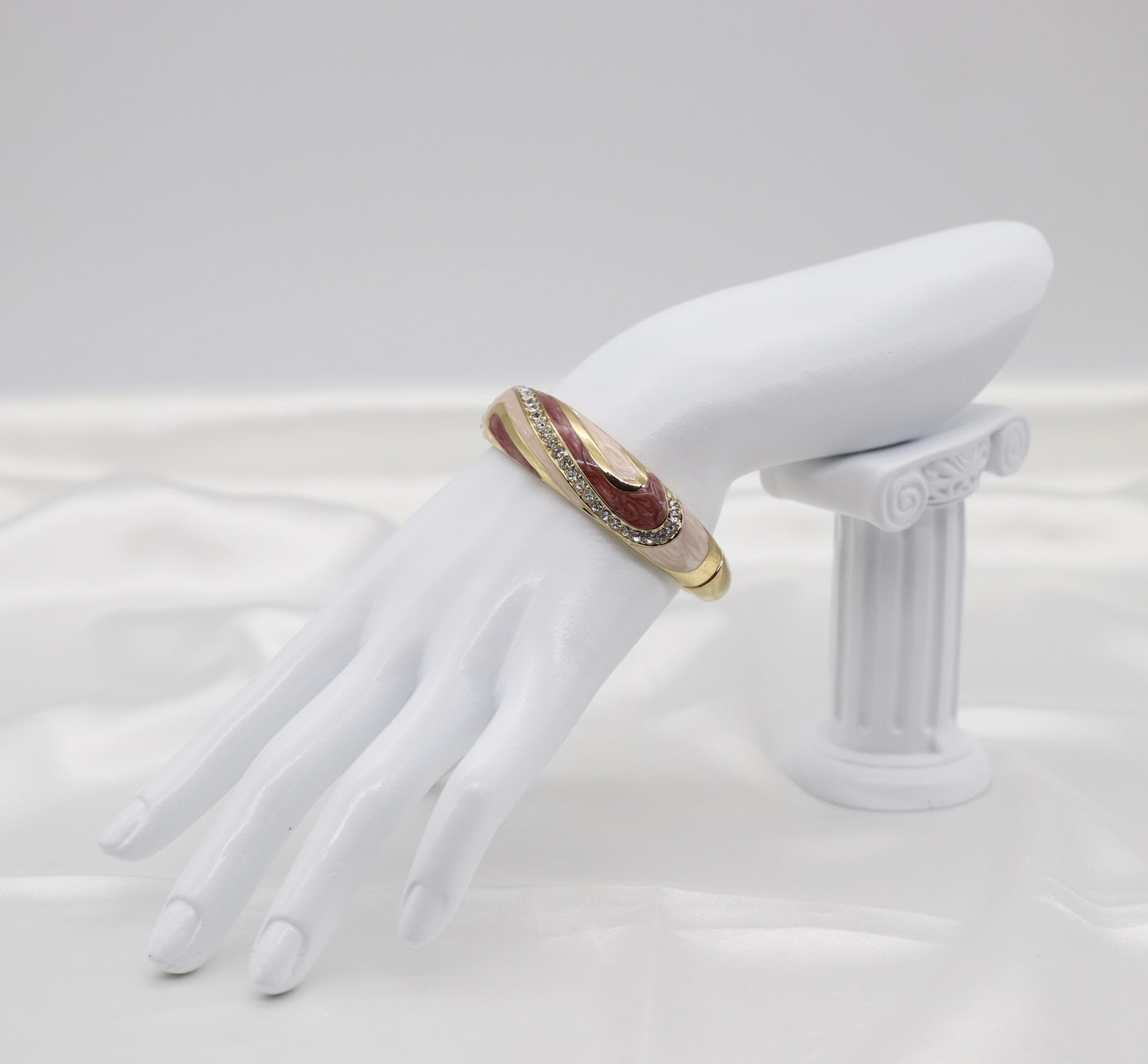 Hazel With CZ Swirl Enamel Hinged Bangle Bracelet