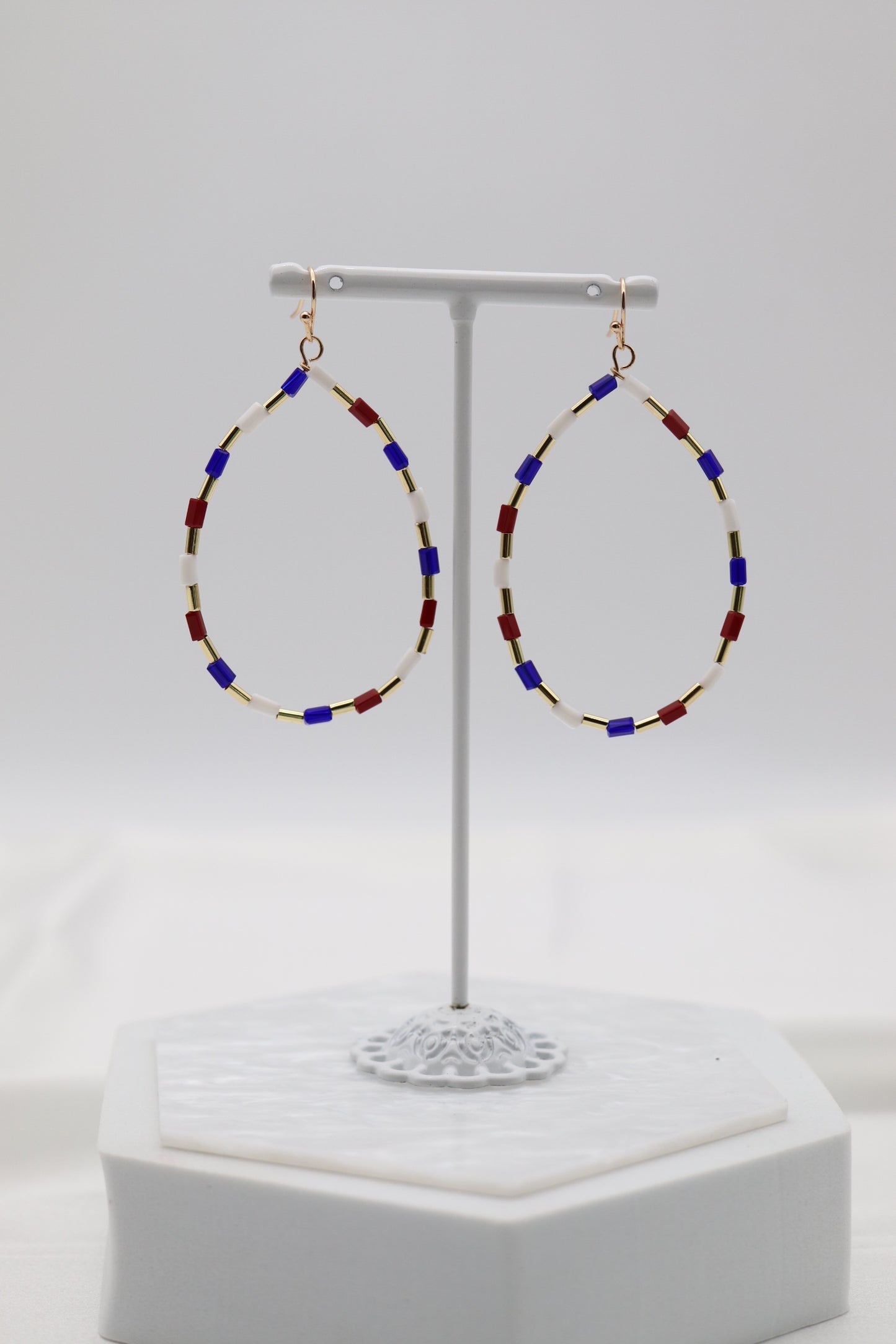 Glass Bead Patriot Teardrop Earring