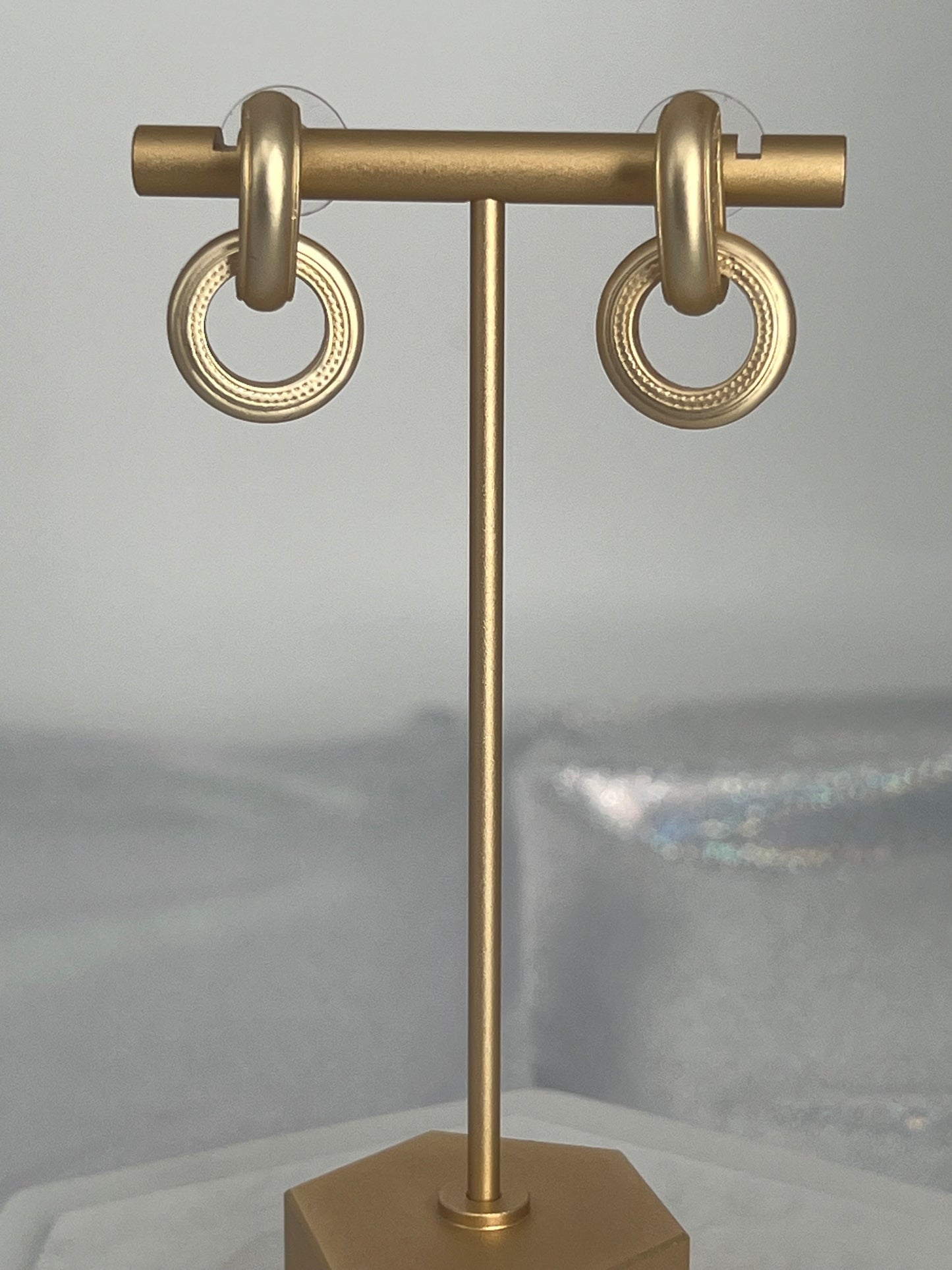 Matte Gold Two Chunky Hoop Dangling Earrings